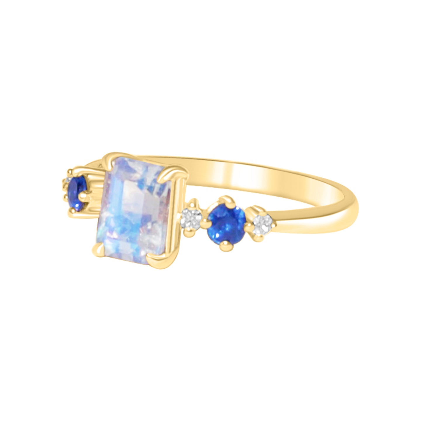 Elara Emerald-Cut Moonstone Sapphire Diamond Ring