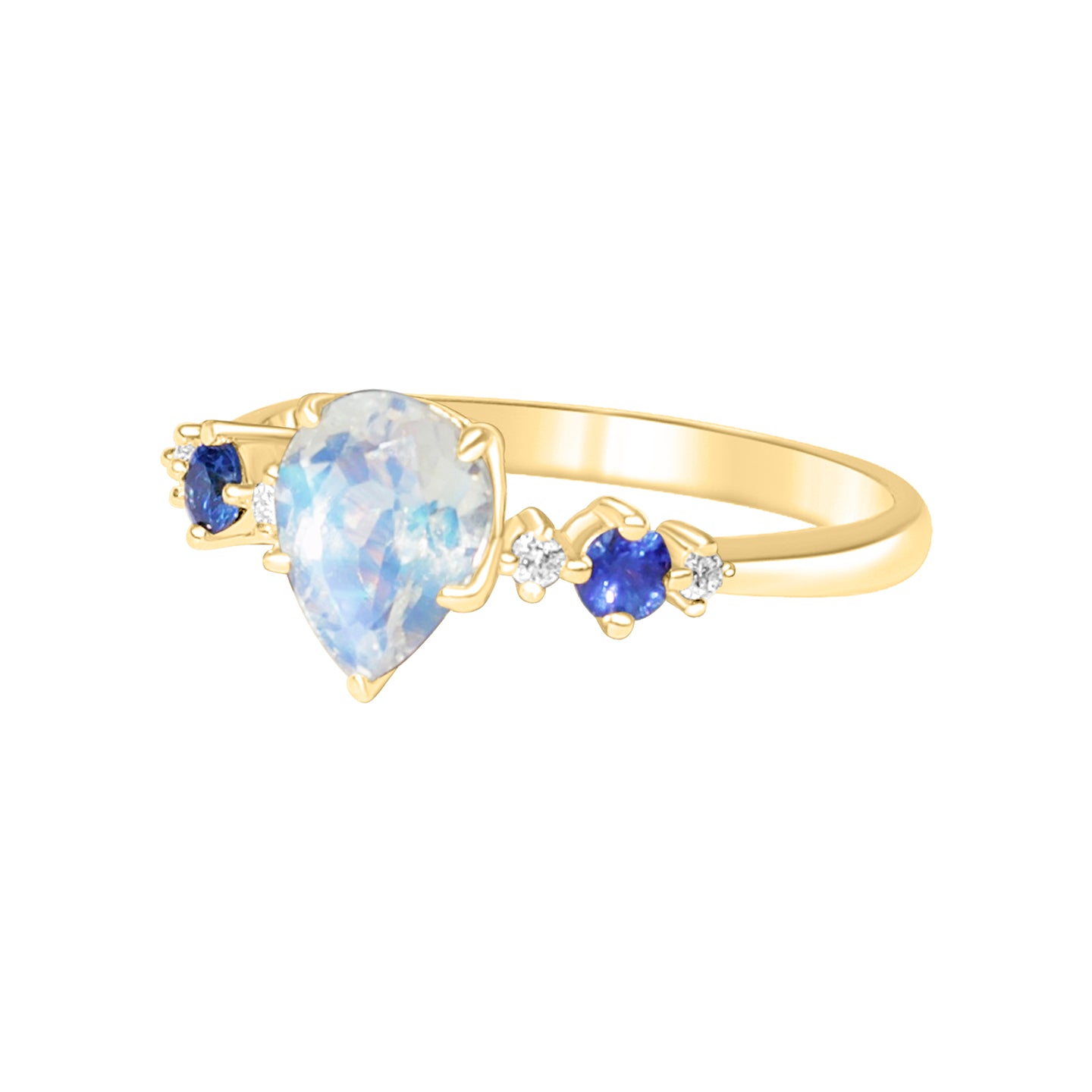 Elara Pear-Shaped Moonstone Sapphire Diamond Ring