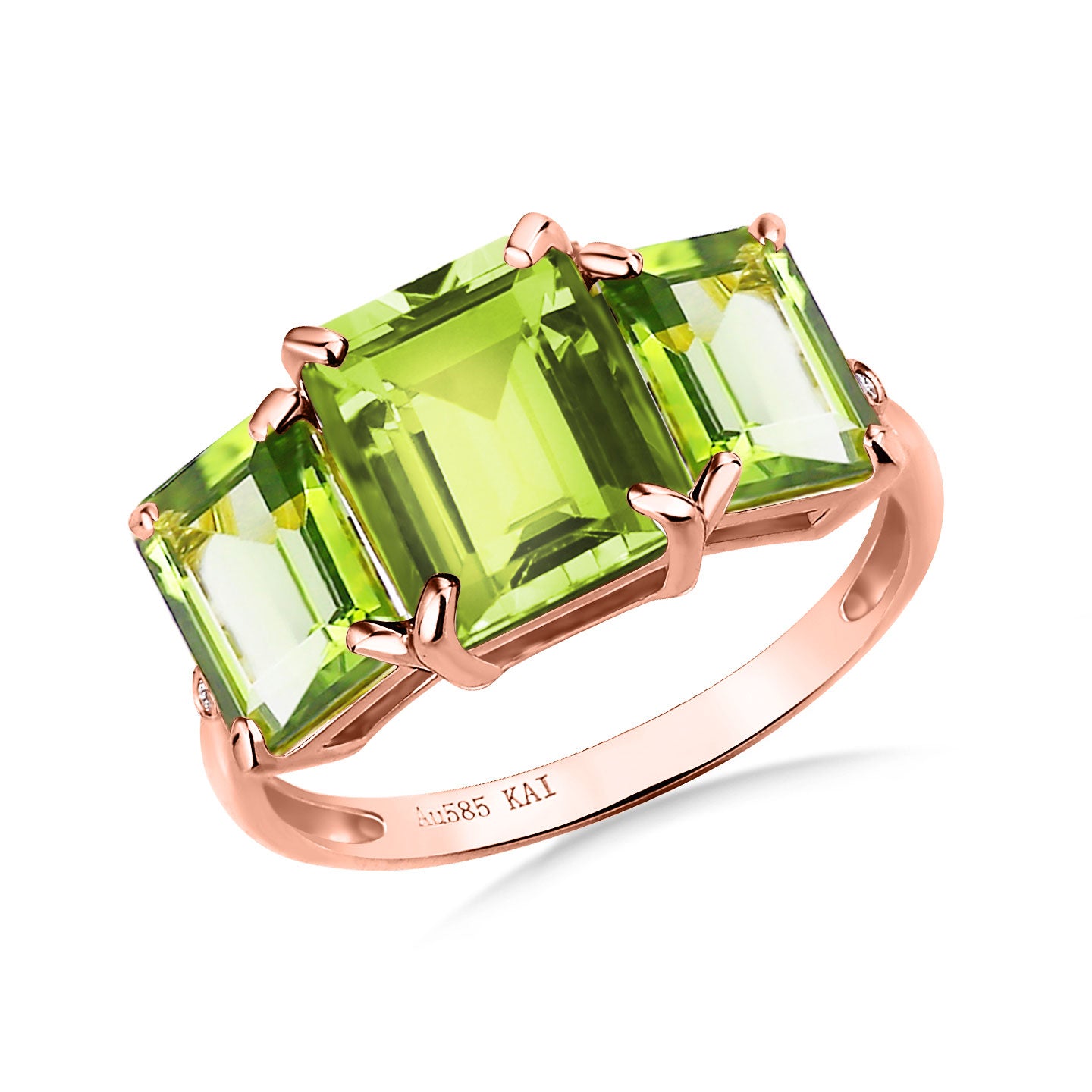 Fortune Peridot Diamond Three-Stone Ring