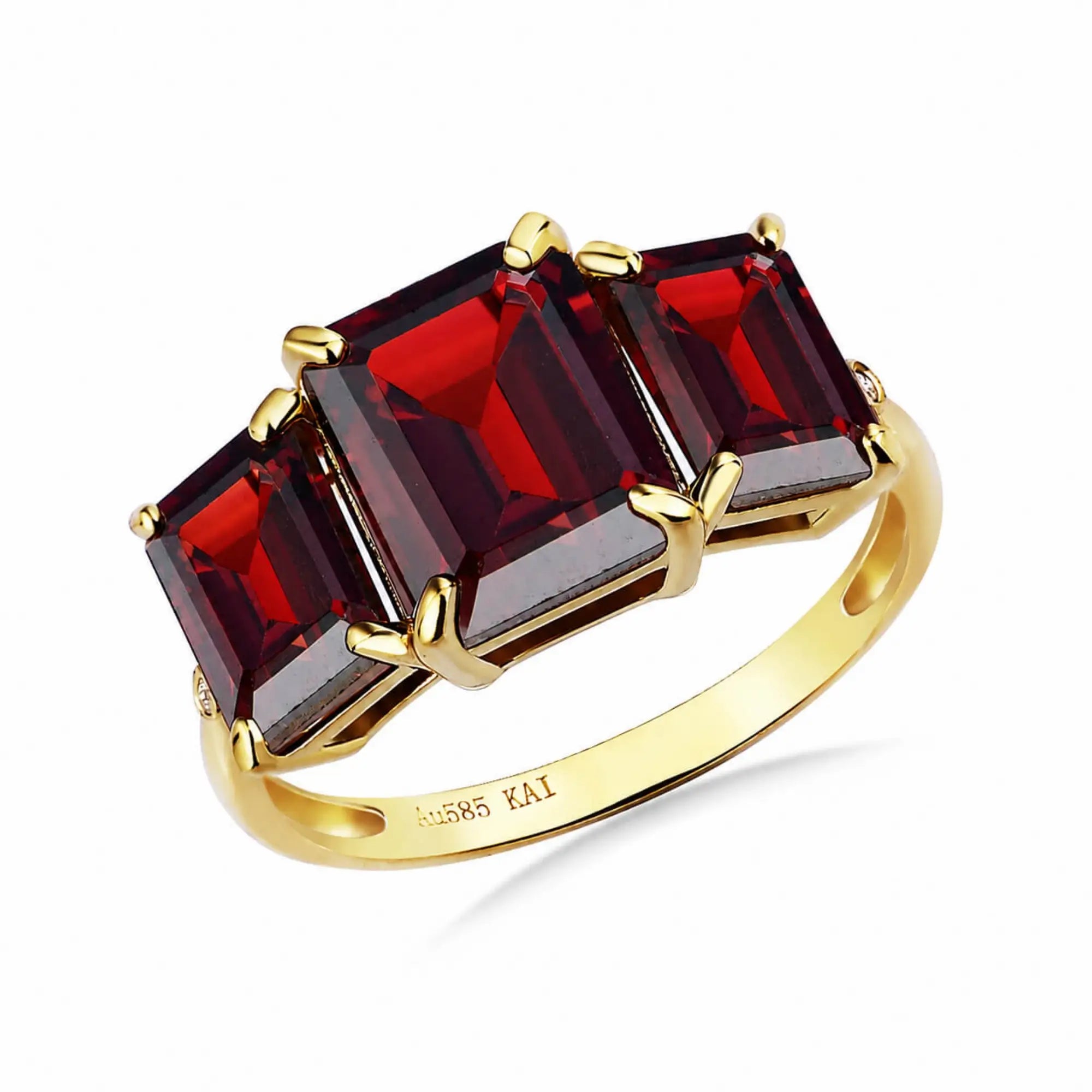 kai fine jewelry natural red garnet & Diamond Three-Stone Ring in 14k yellow gold