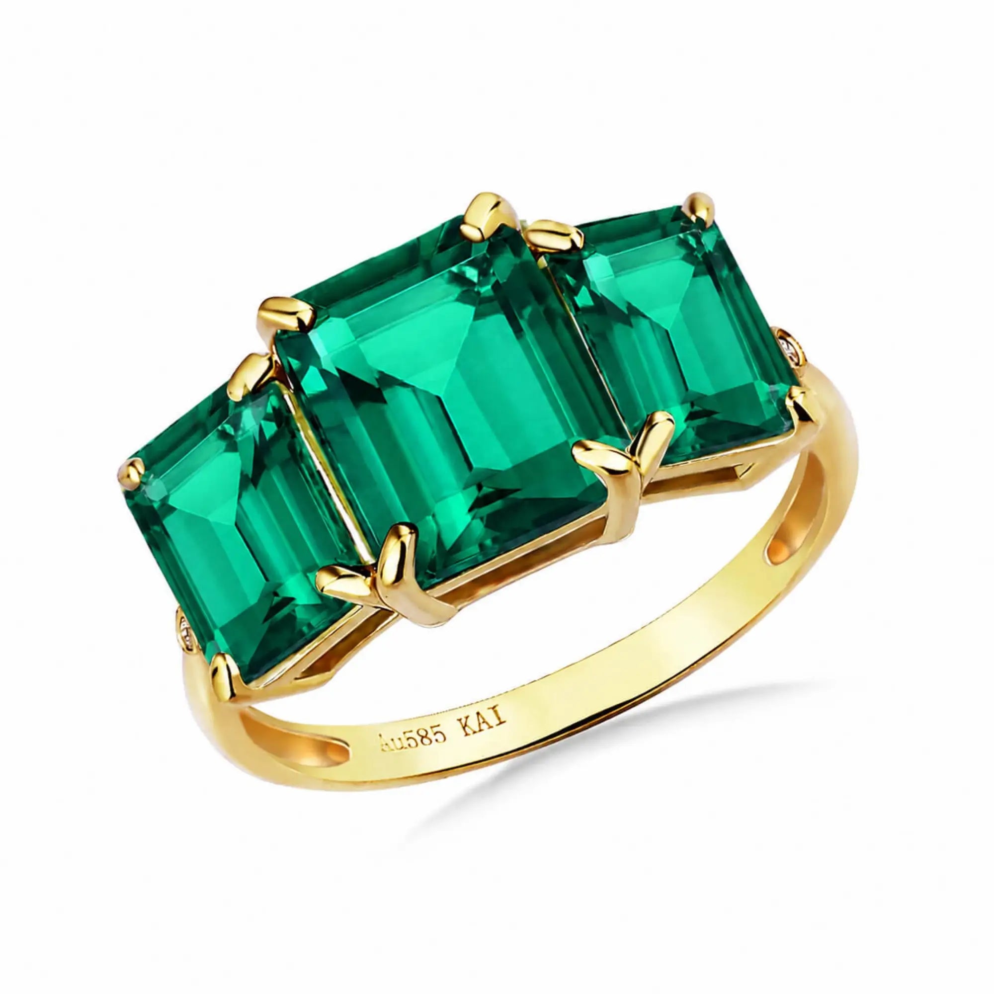 Kai fine jewelry 4.23ctw  Lab Grown Emerald Diamond Three-Stone Ring in 14k yellow gold