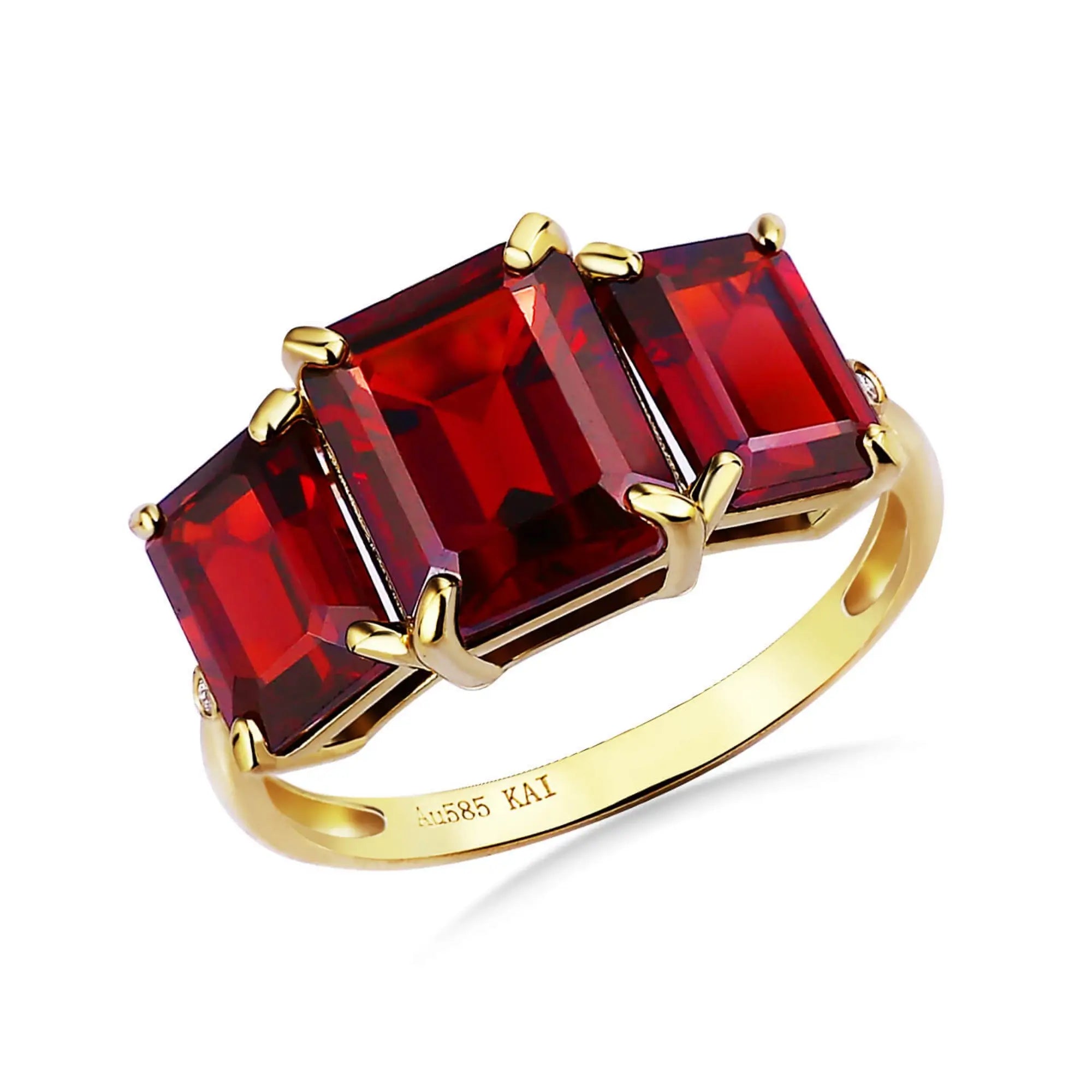 kai fine jewelry 4.83ctw Lab Grown Ruby Diamond Three-Stone Ring in 14k yellow gold