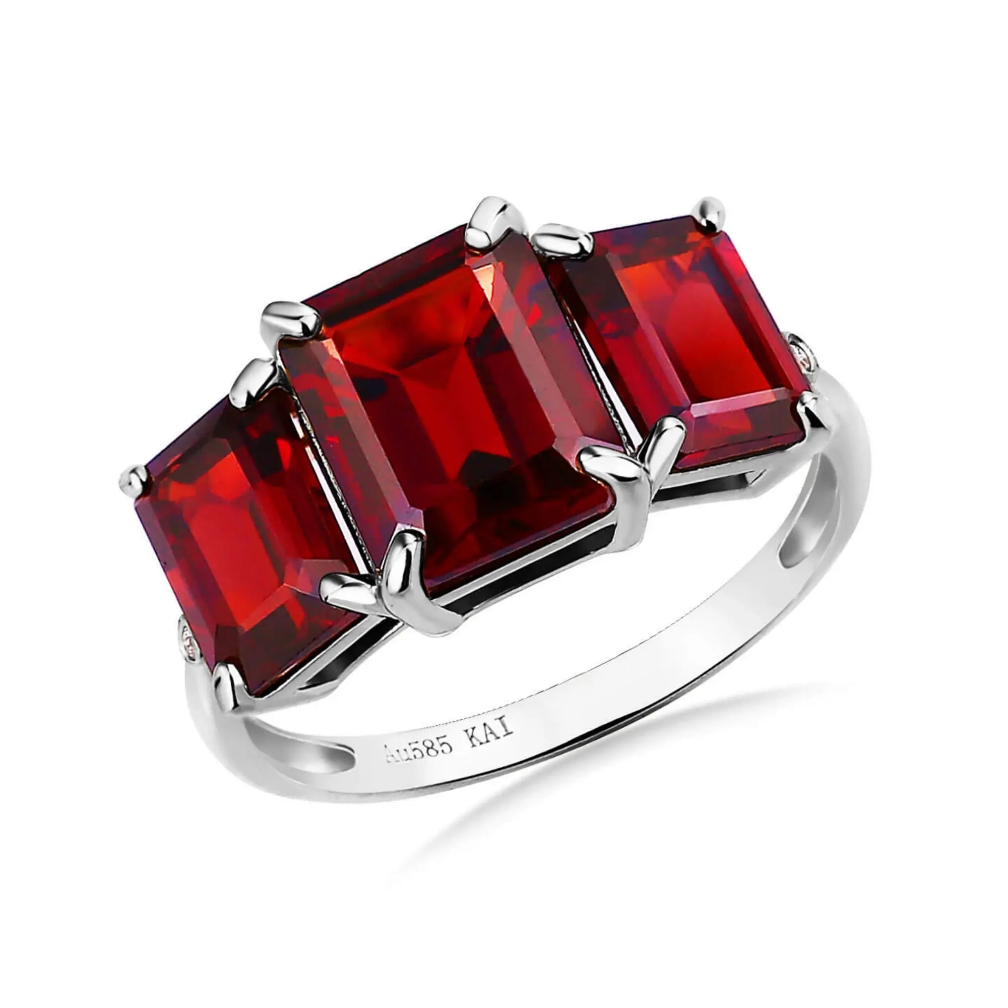 kai fine jewelry 4.83ctw Lab Grown Ruby Diamond Three-Stone Ring in 14k white gold