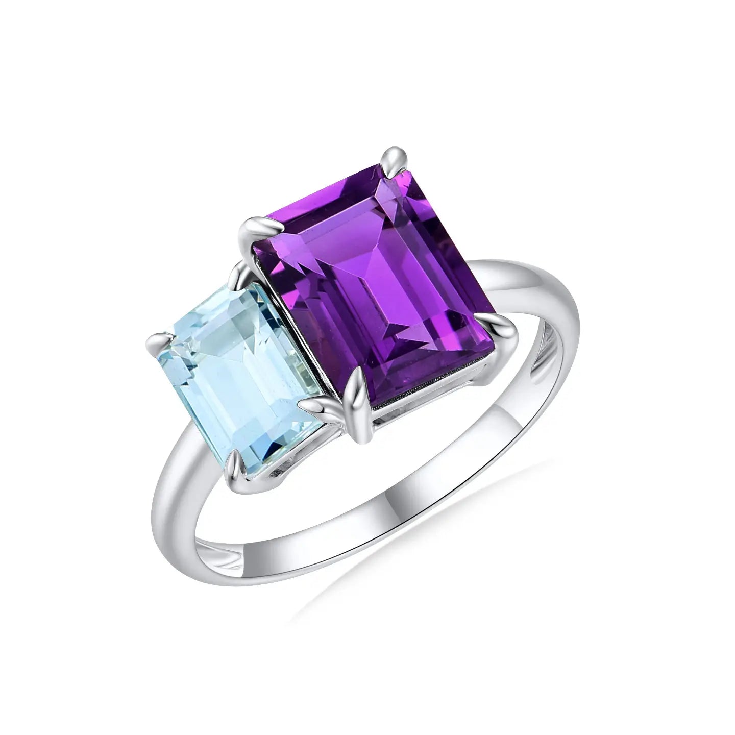 14k white gold amethyst aquamarine cocktail gold ring