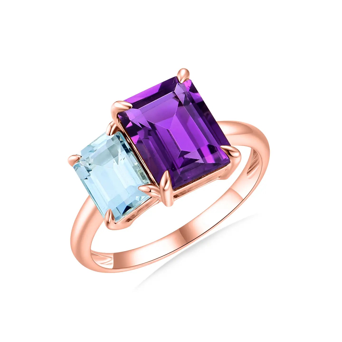14k rose gold aquamarine amethyst ring