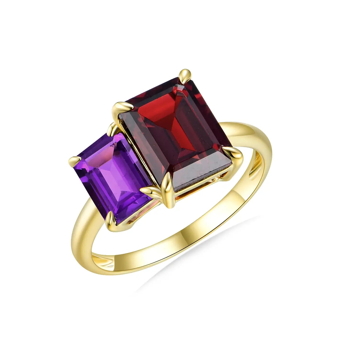 14k yellow gold garnet amethyst ring