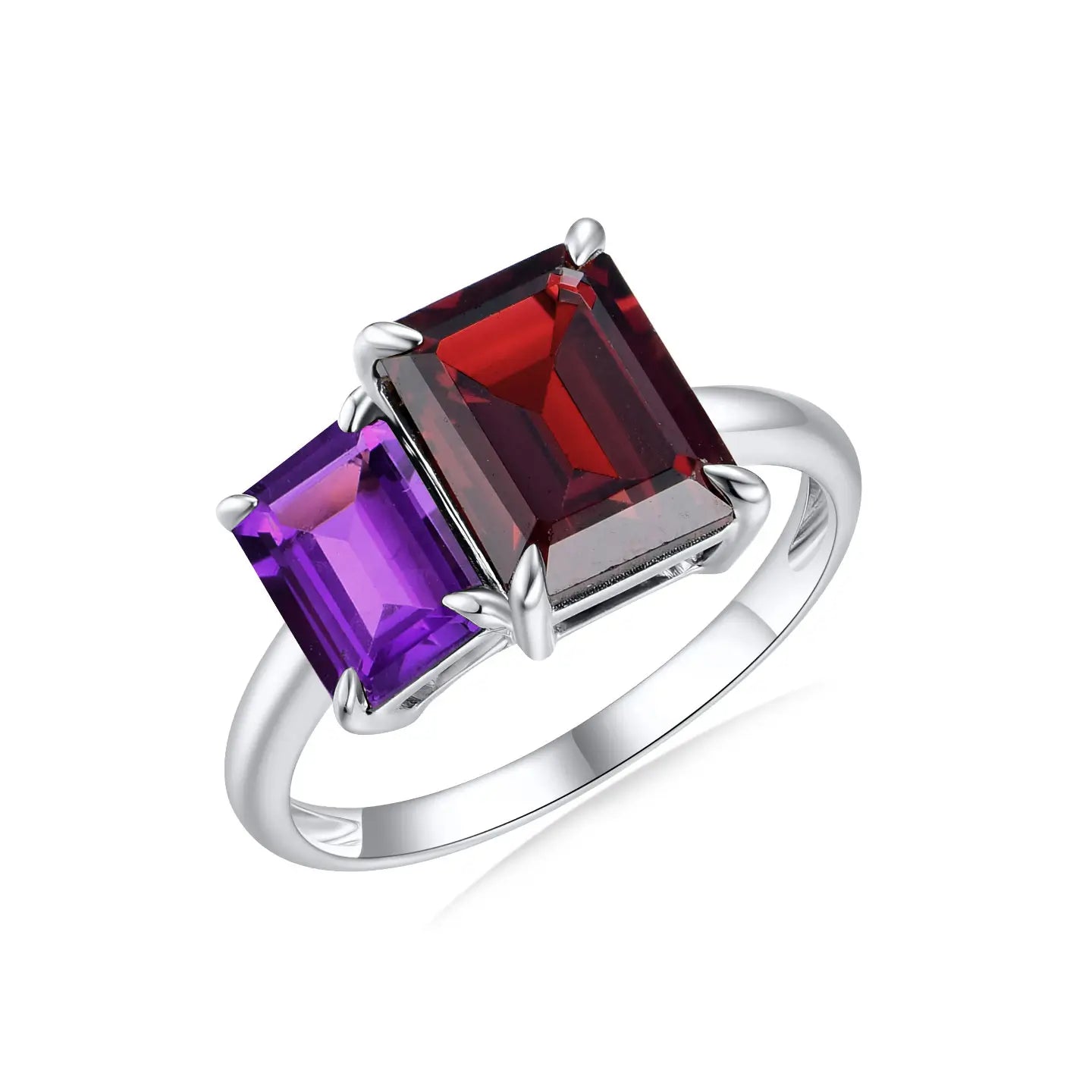 14k white gold amethyst garnet ring