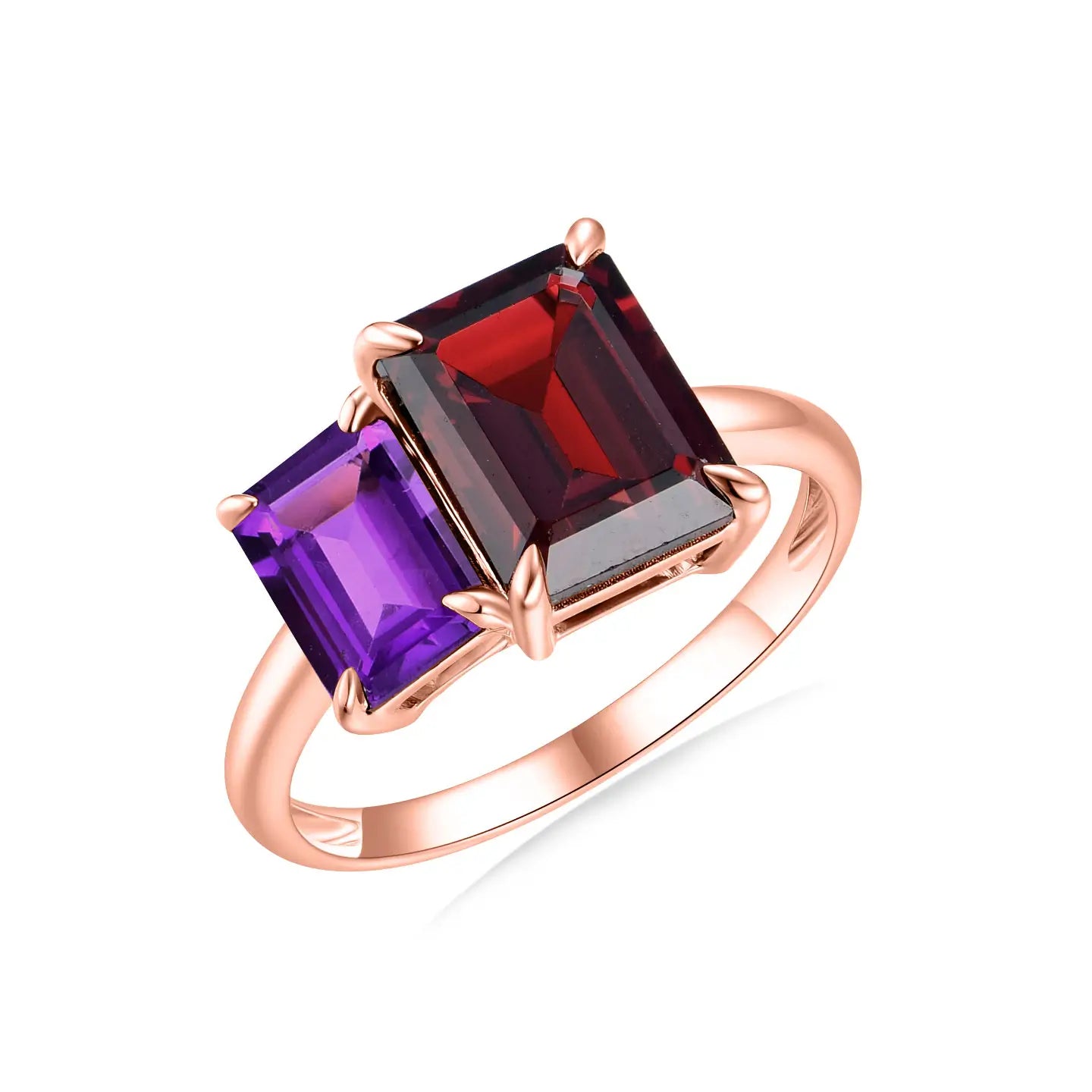 14k rose gold emerald purple amethyst red  garnet ring