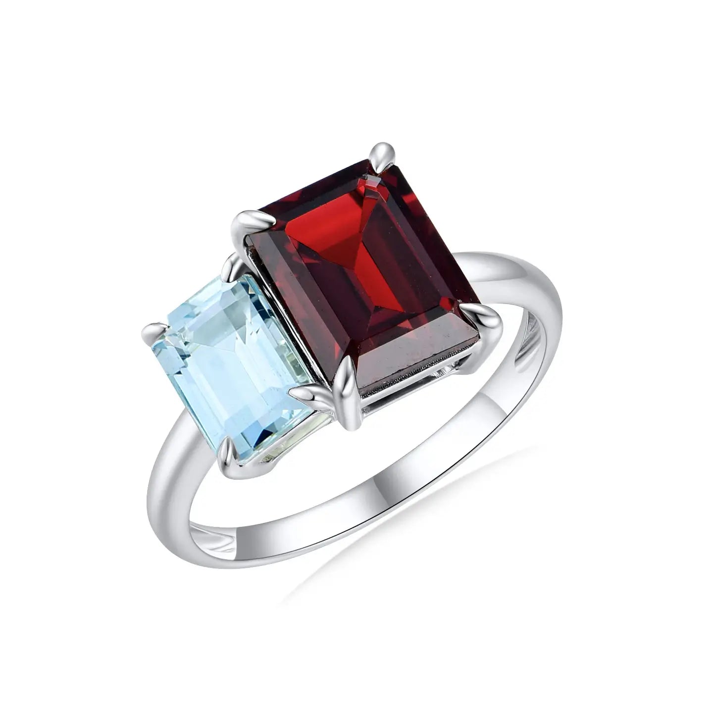 14k white gold garnet aquamarine ring