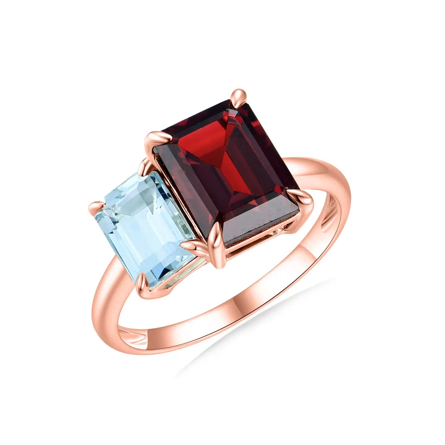 14k rose gold aquamarine garnet ring
