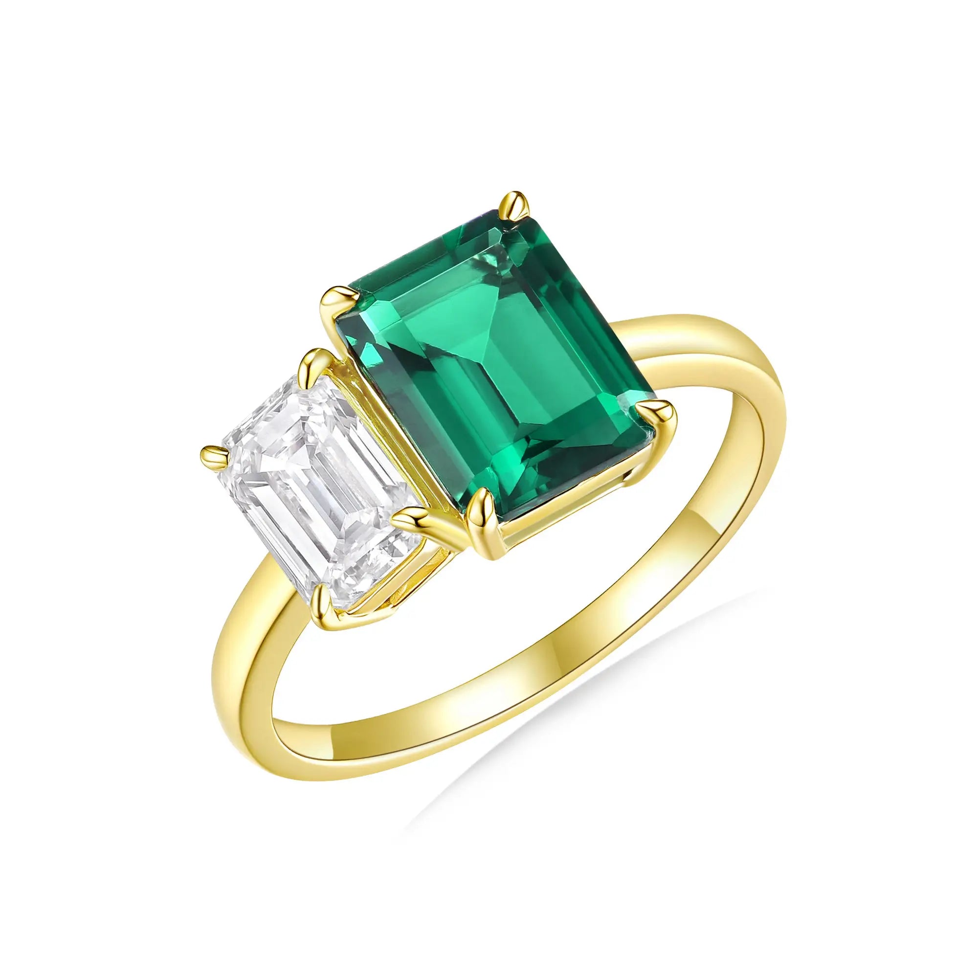 14K Yellow Gold Fortune Lab Grown Emerald & Diamond Toi et Moi Ring
