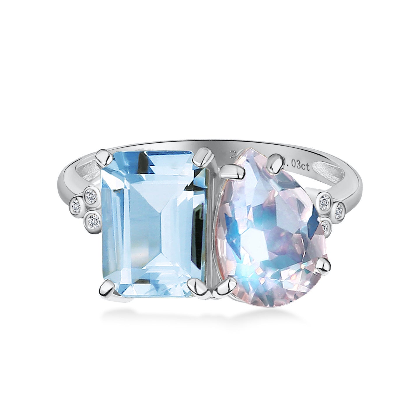 Fortune Aquamarine Moonstone Diamond Toi et Moi Ring