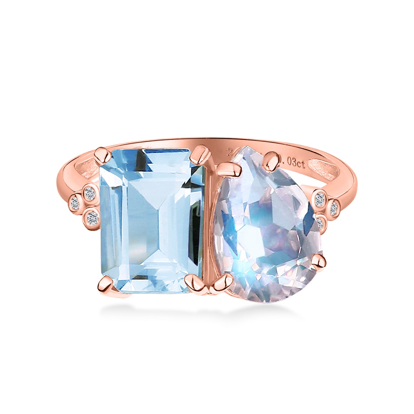 Fortune Aquamarine Moonstone Diamond Toi et Moi Ring