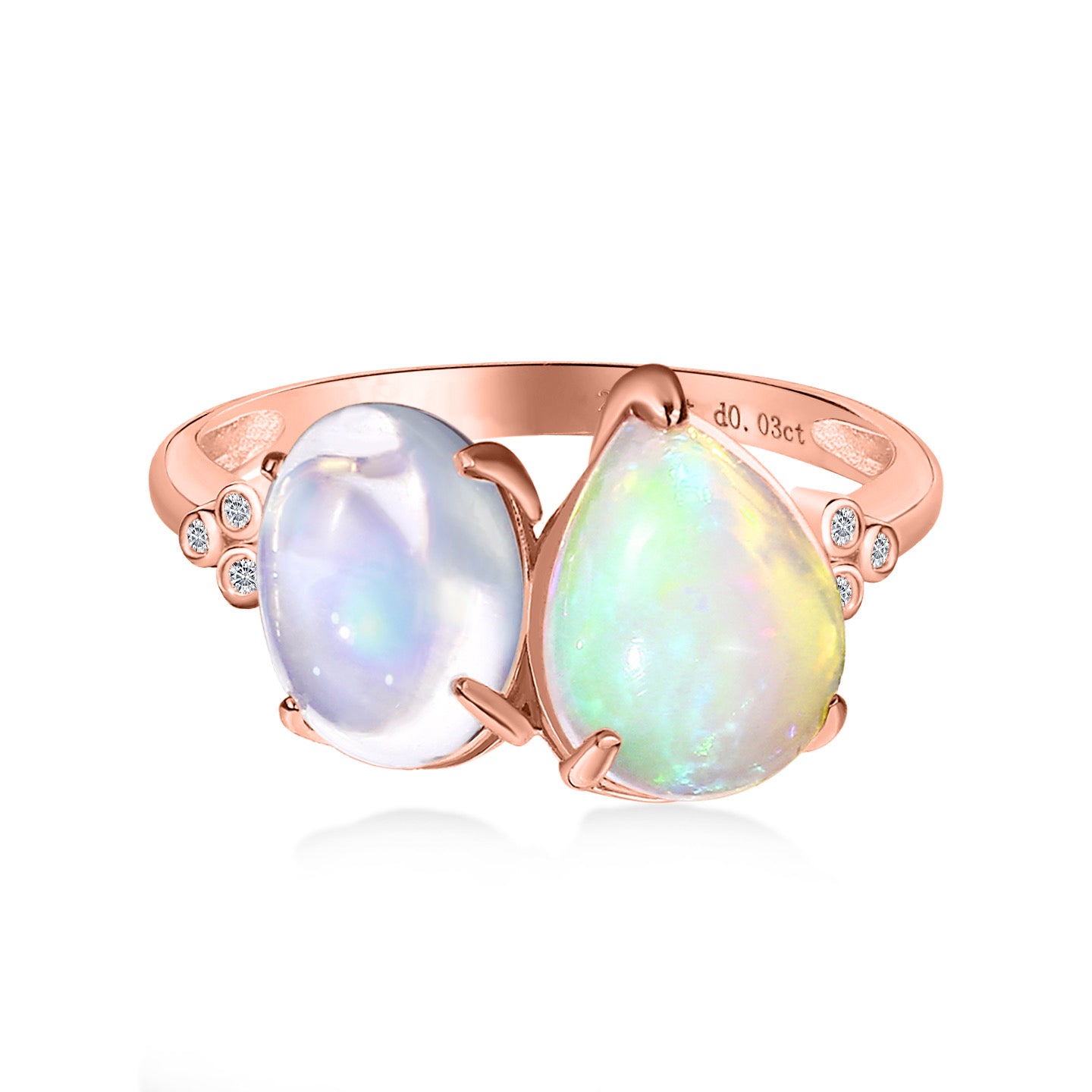 Fortune Moonstone Opal Diamond Toi et Moi Ring