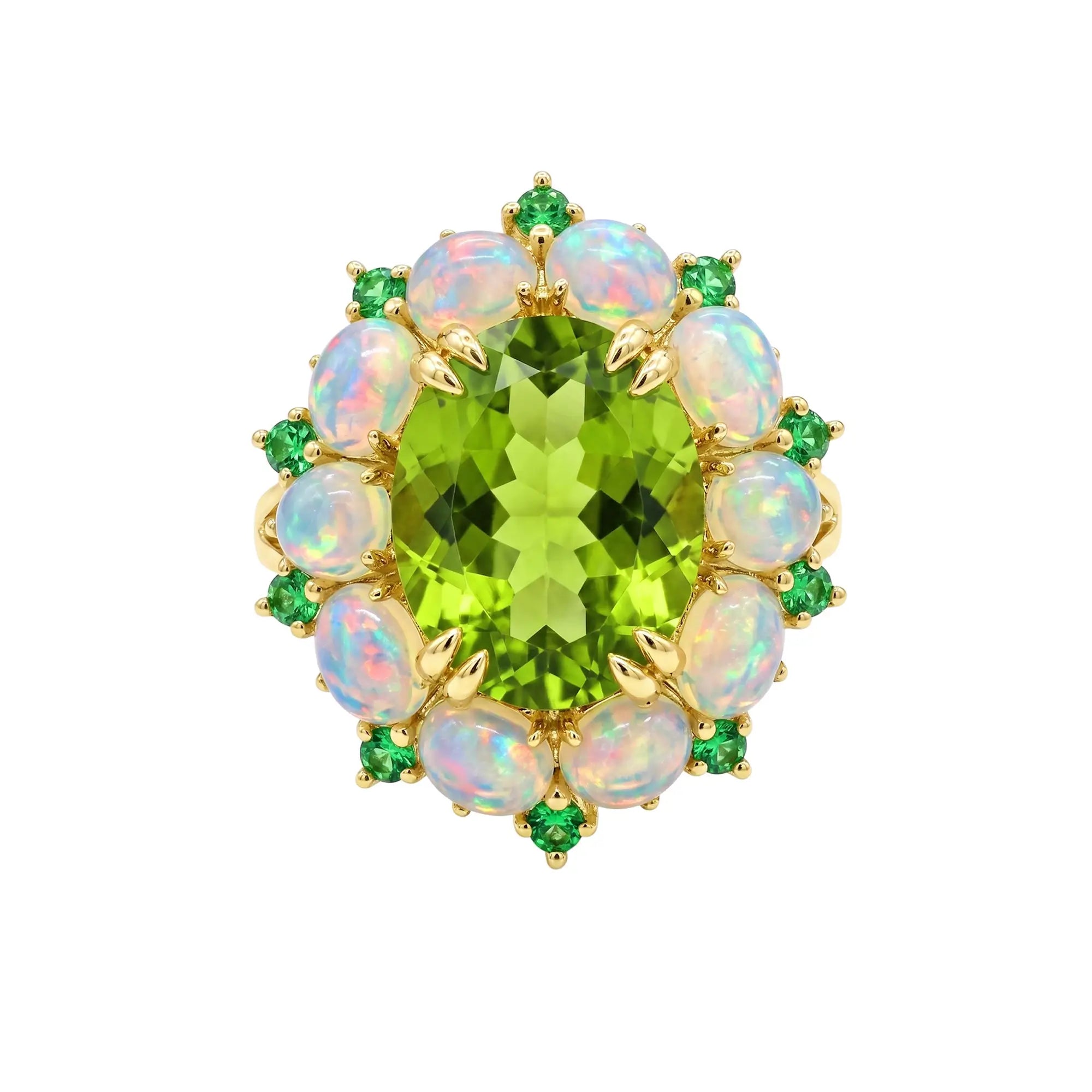 Kai Fine Jewelry Mira Natural Peridot Opal Tsavorite Cocktail Ring in 14k yellow gold 