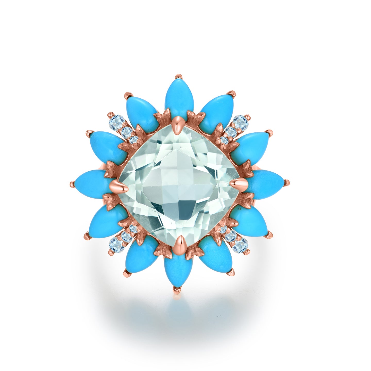 Prasiolite Turquoise Aquamarine Cocktail Ring