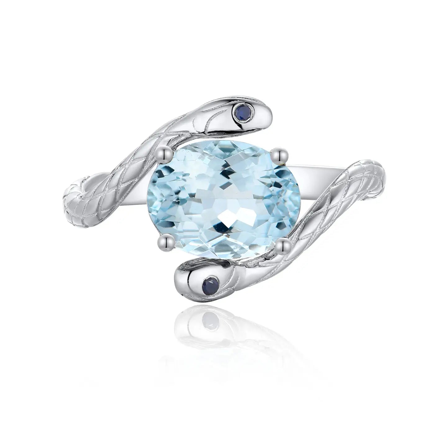 14k white gold sterling silver snake sky blue aquamarine sapphire ring