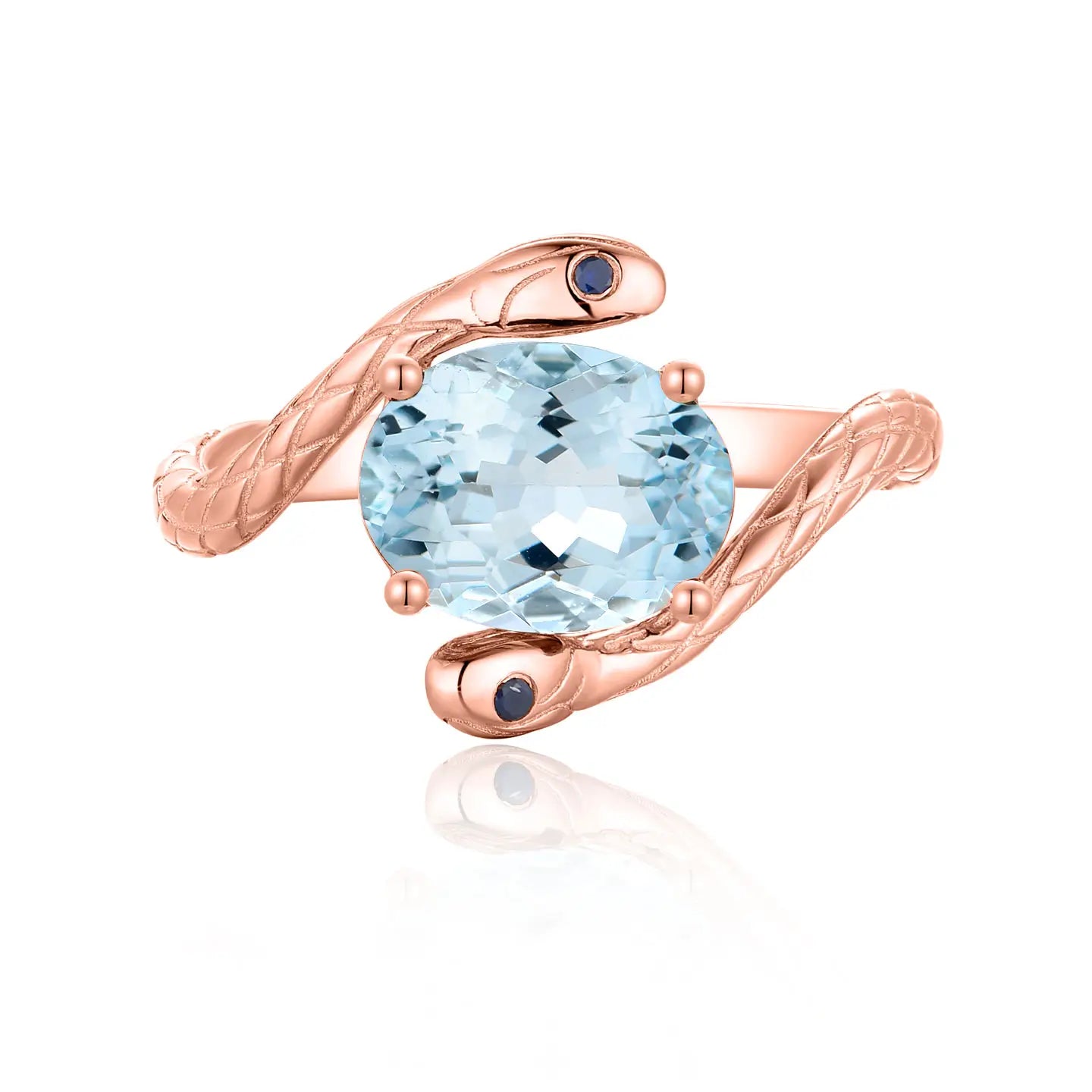 14k rose gold aquamarine sapphire snake ring gift