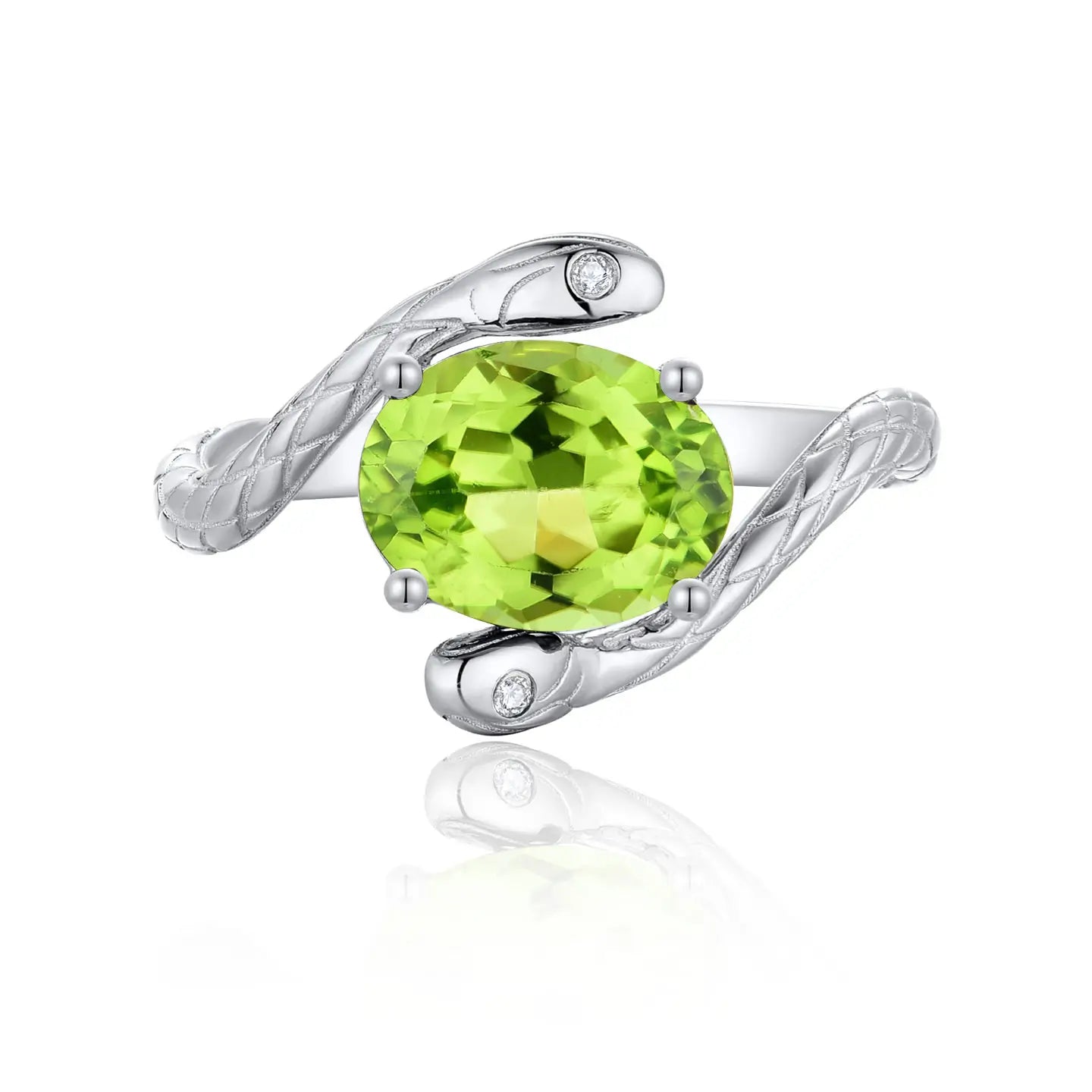 14k white gold sterling silver natural green peridot snake ring