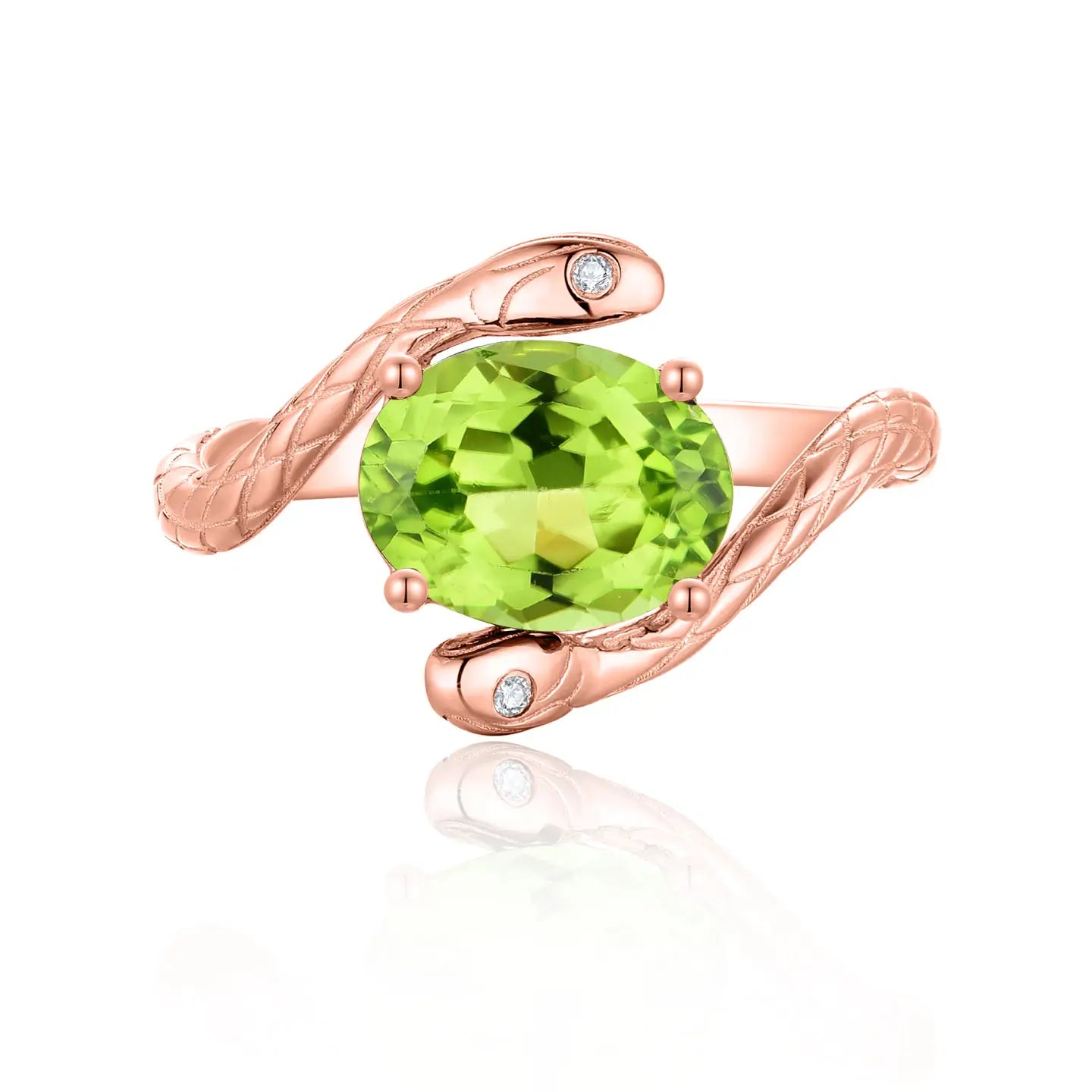 14k rose gold natural green peridot snake ring