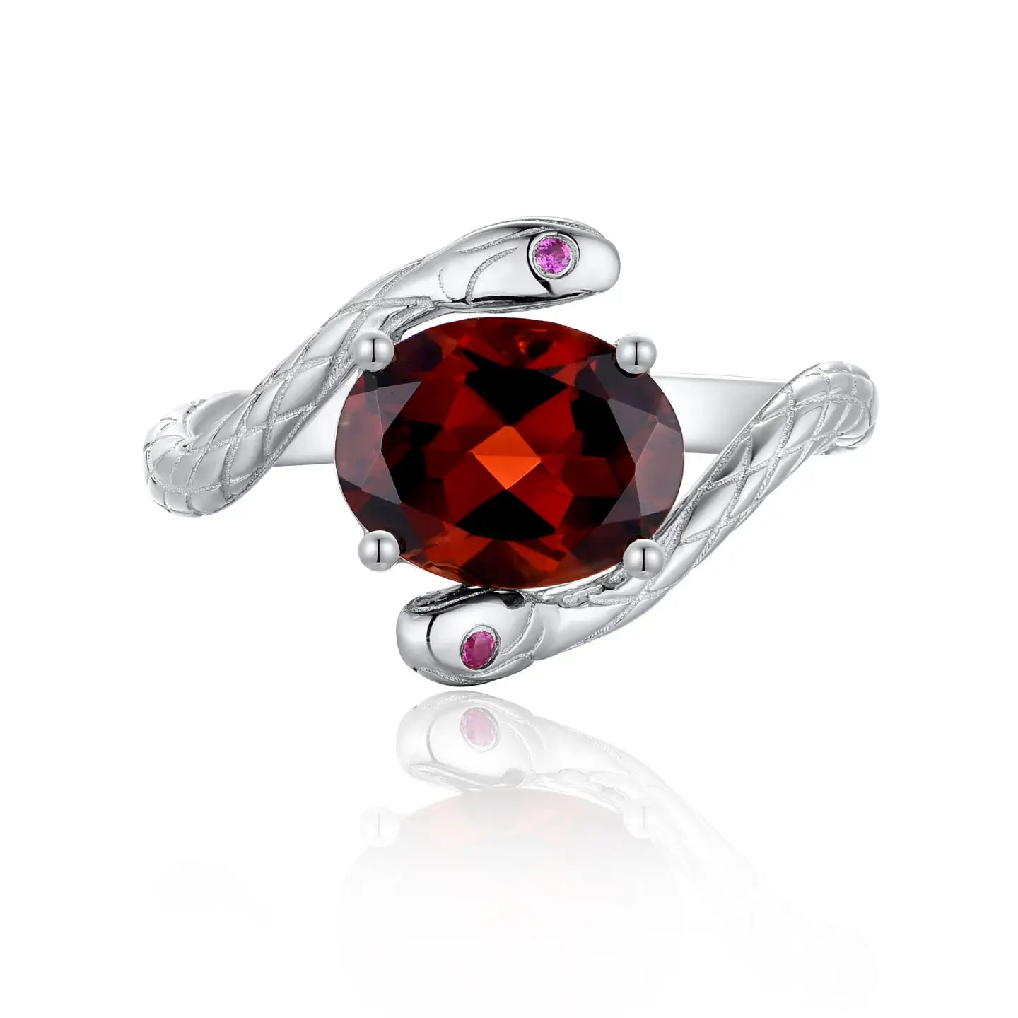 14k white gold sterling silver oval red garnet ruby east west ring