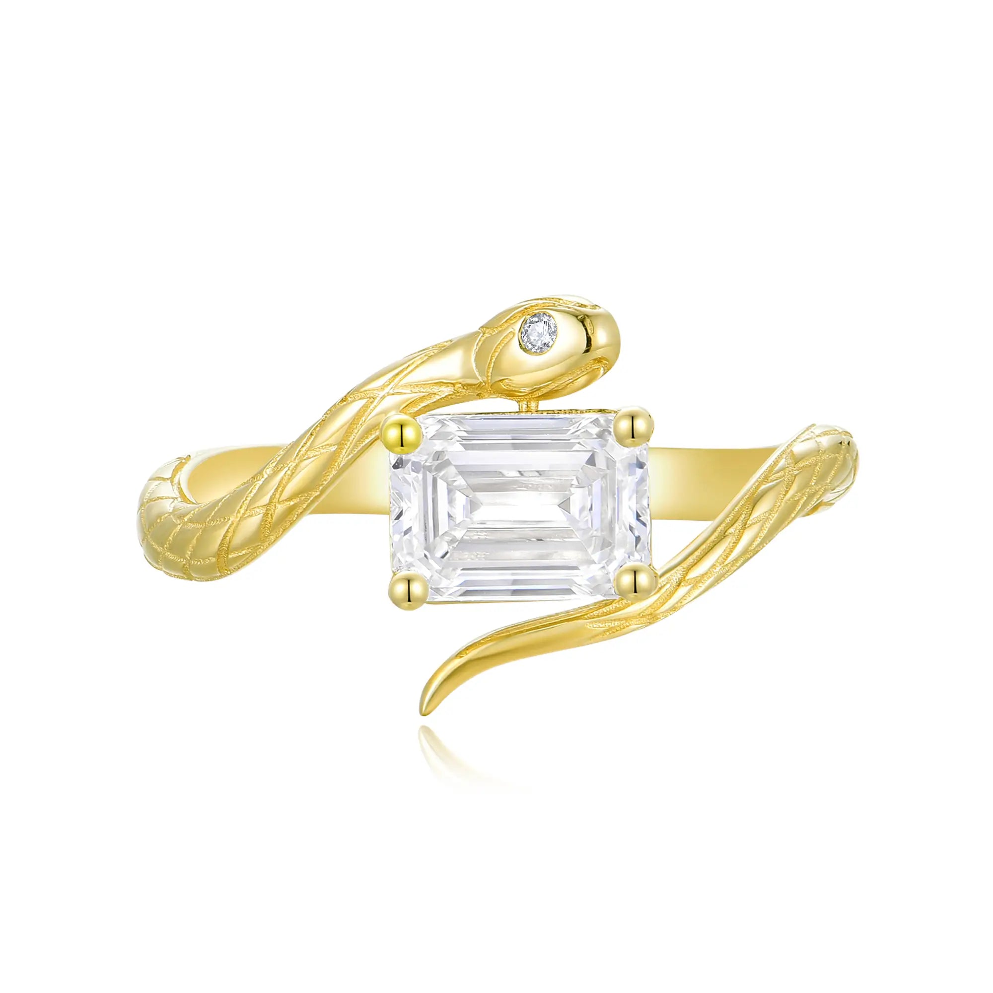 Snake Protection Emerald-Cut 1.00ctw Lab-Grown Diamond East-West Ring 14k yellow gold