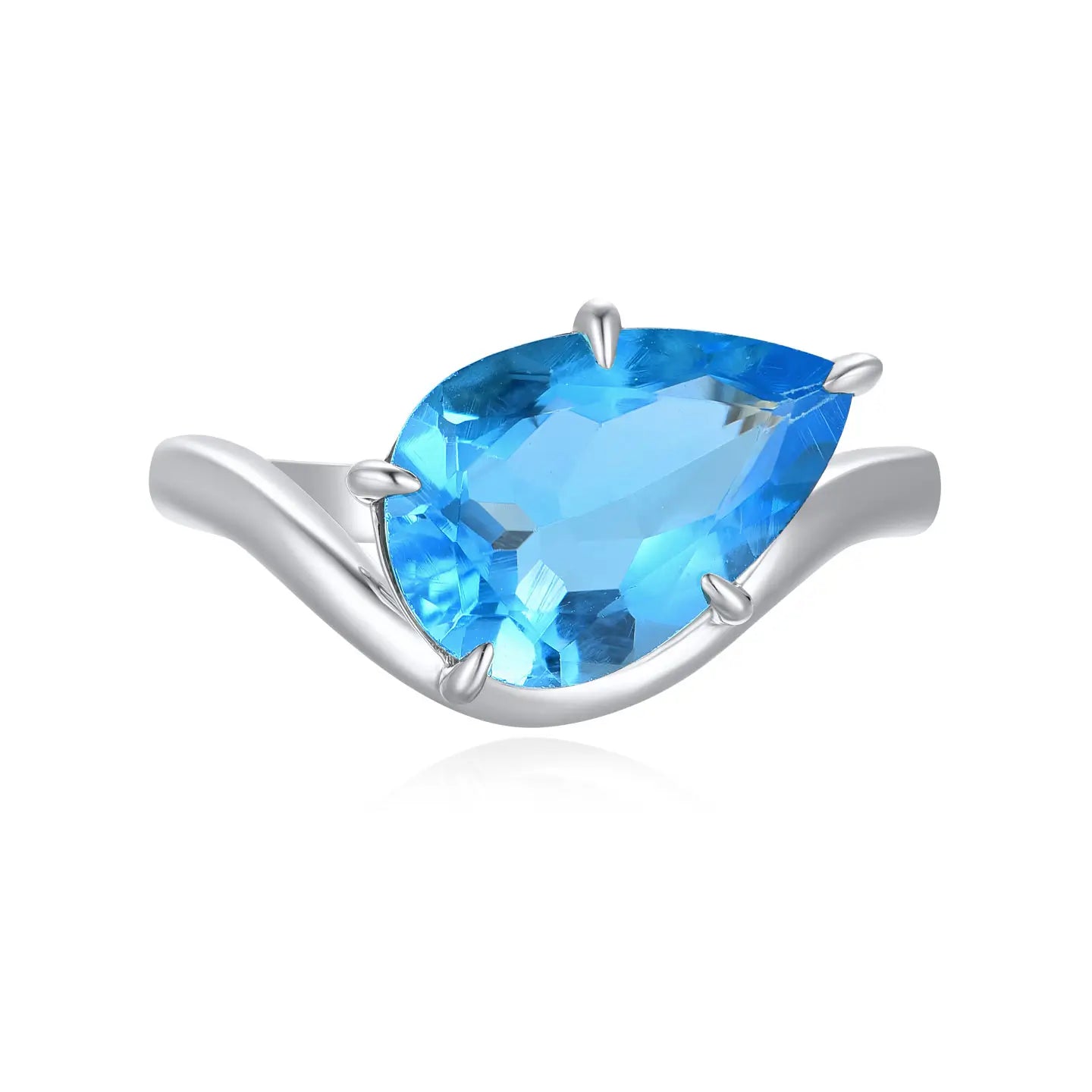 Ocean Wave Swiss Blue Natural Oval Topaz East-West Ring in 14k white gold 