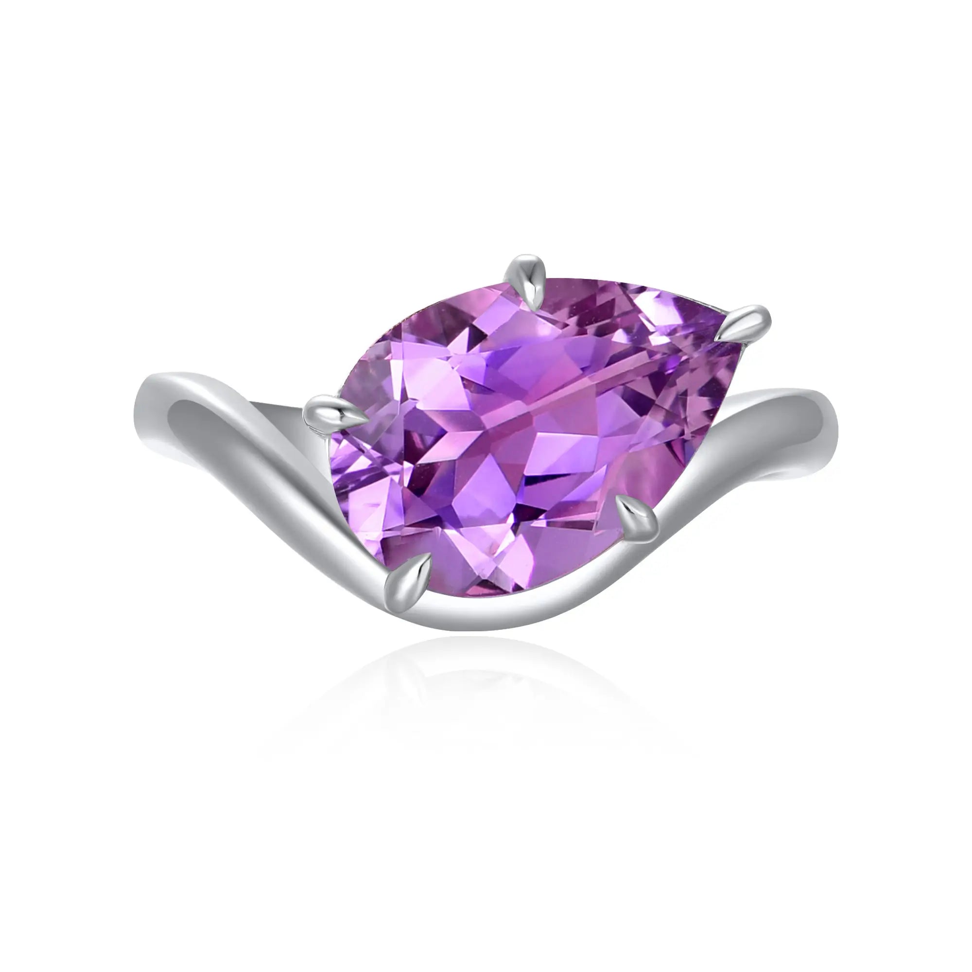 Ocean Wave natural Amethyst East-West Ring 14k white gold