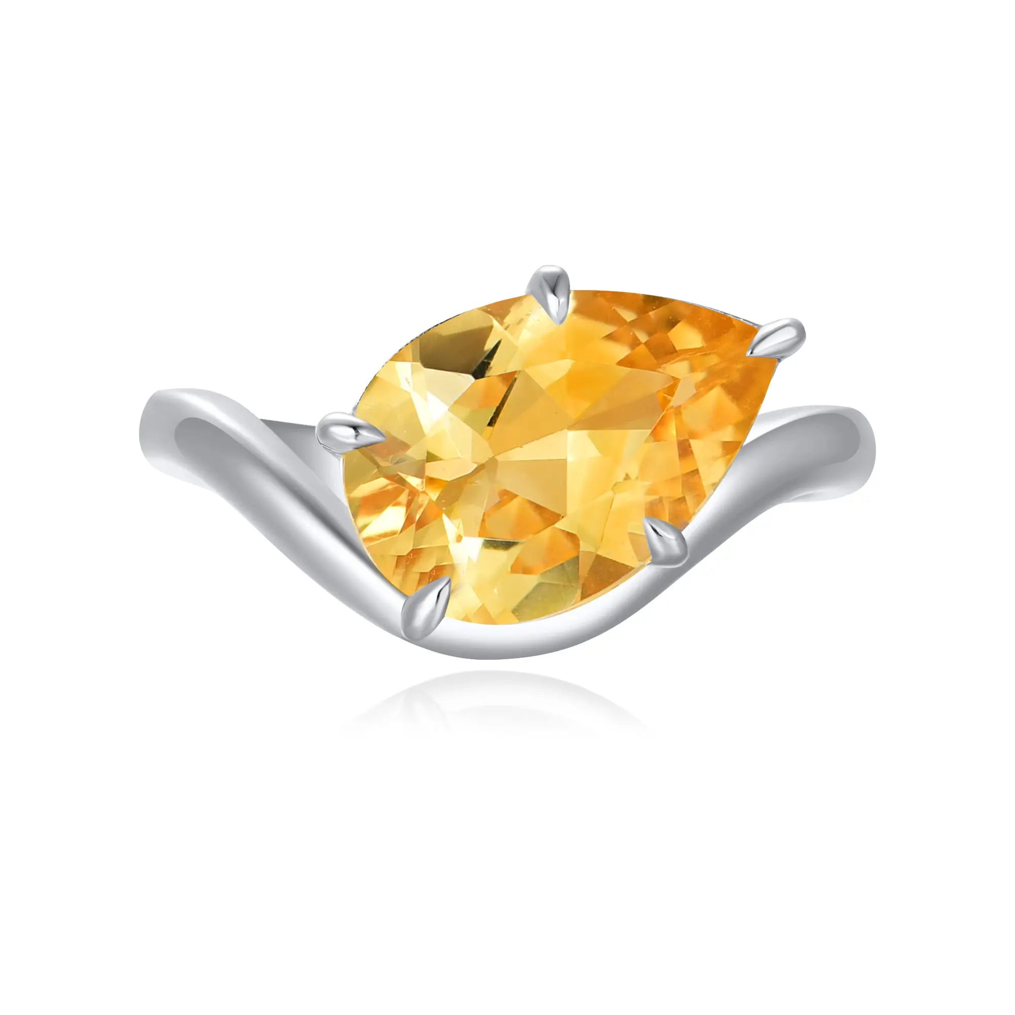Ocean Wave Citrine East-West Ring 14k white gold 