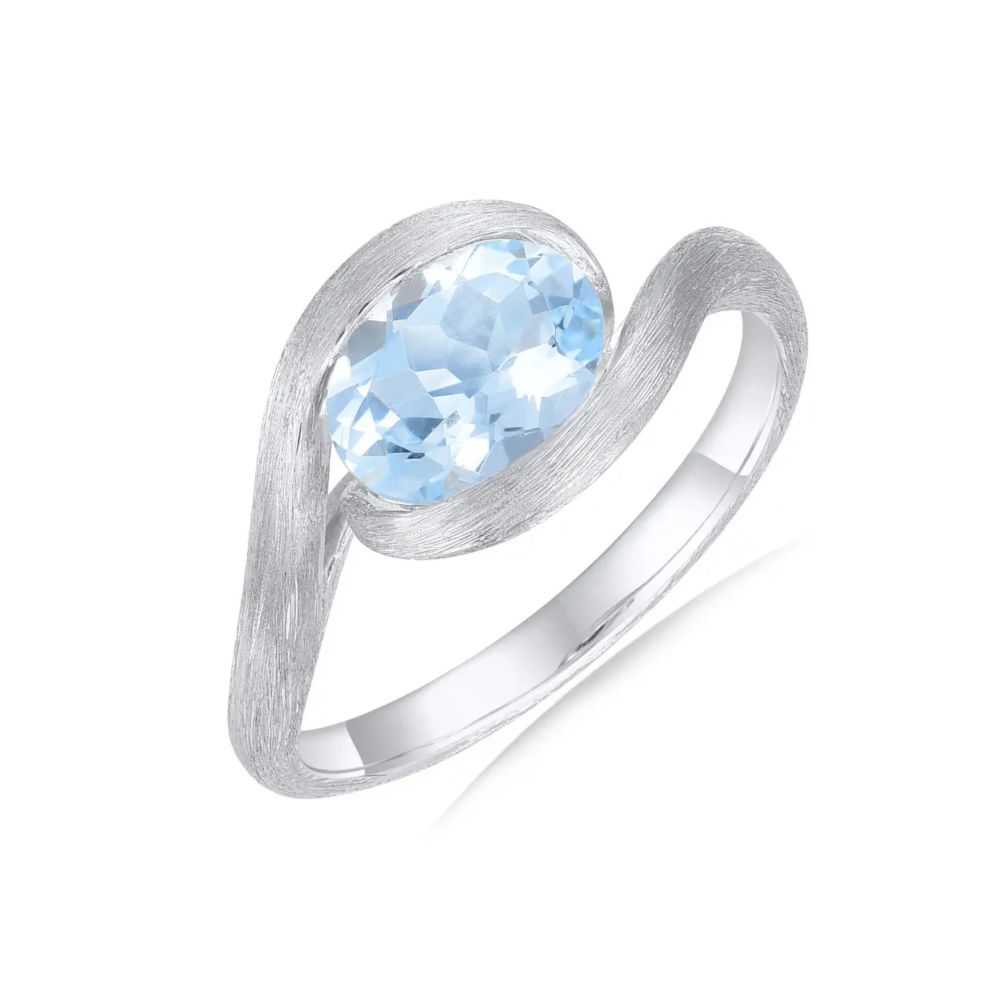 Eternal Wave Oval Natural Aquamarine East-West Ring 14k white gold 
