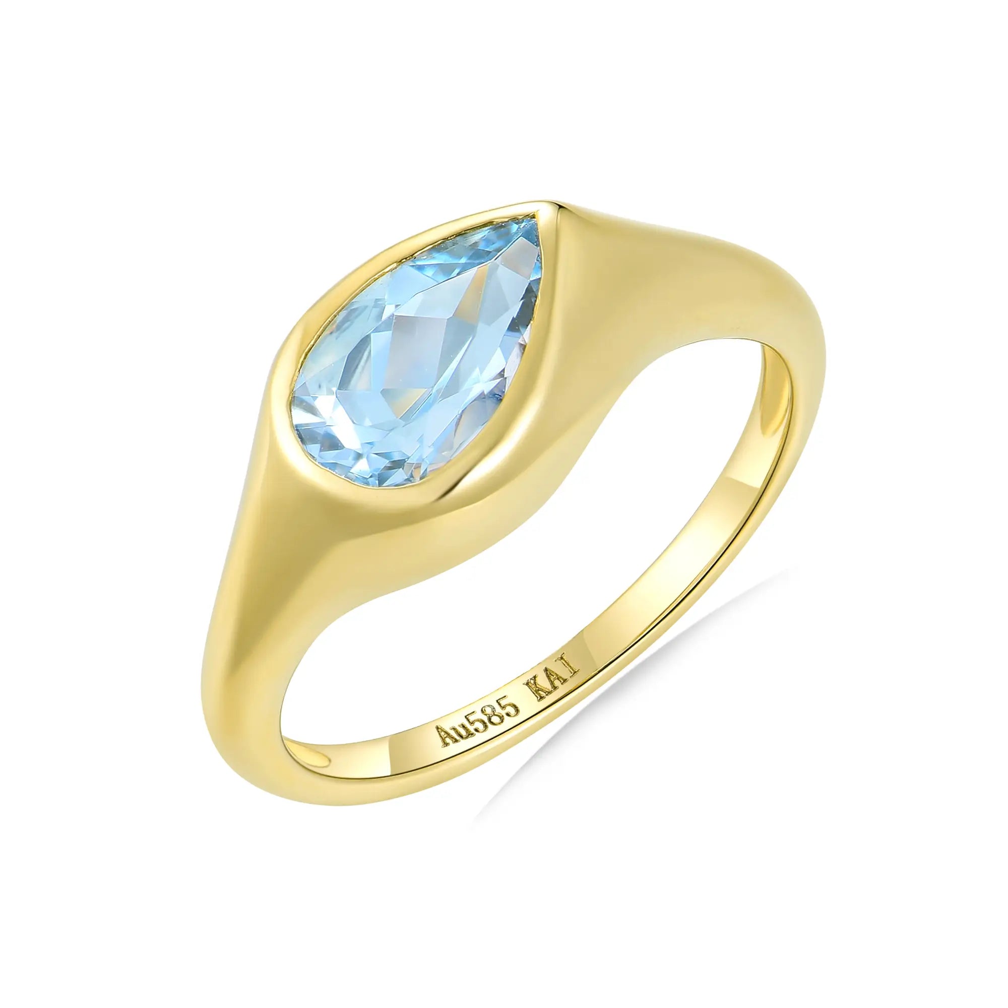 Gloria Pear Natural Aquamarine Diamond Ring 14k yellow gold