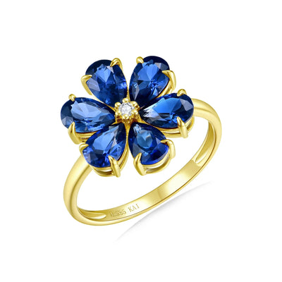 14k yellow gold Flora Blossom 2.82ctw Lab Grown Sapphire Diamond Ring 