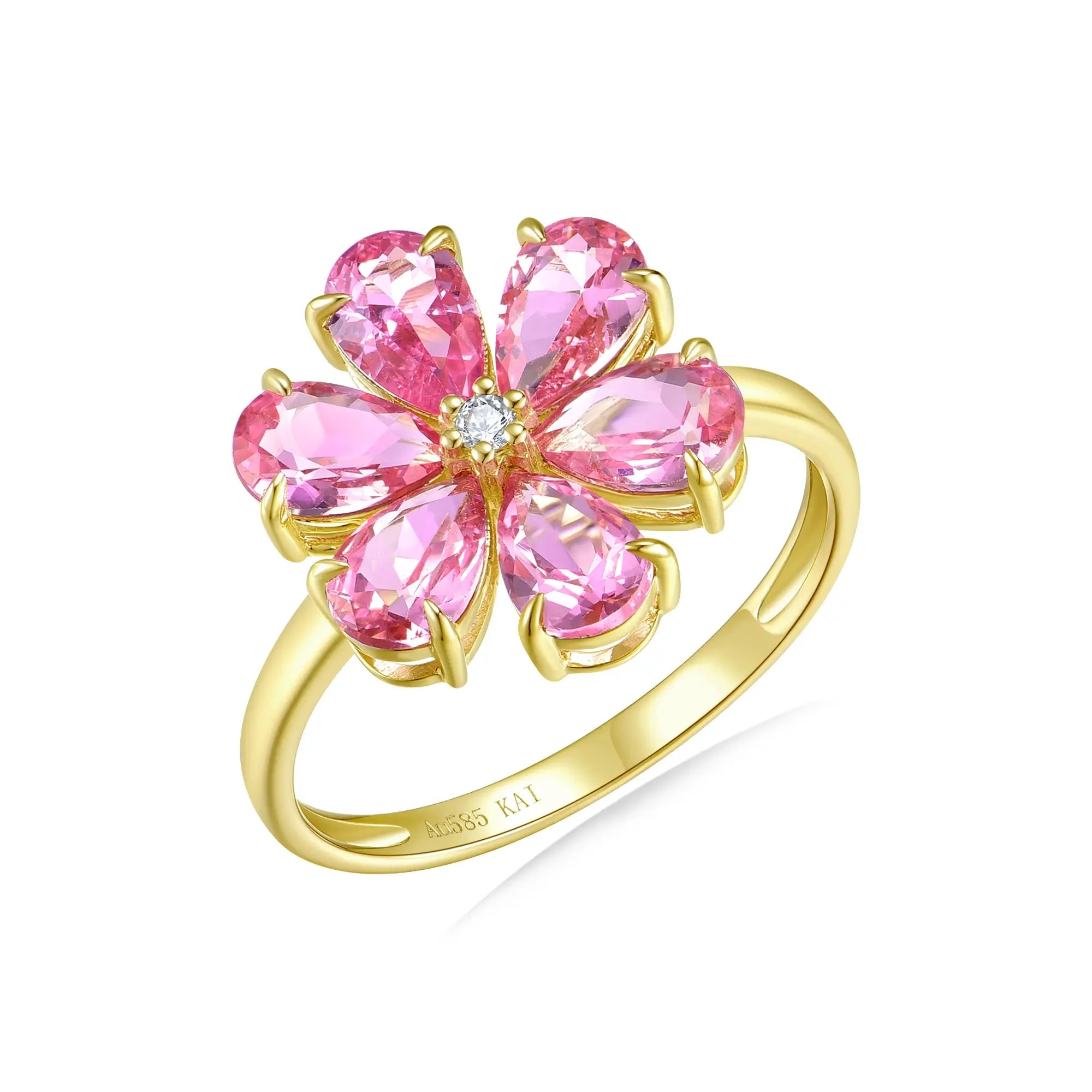 14k yellow gold Flora Blossom 2.82ctw Lab Grown Pink Sapphire Diamond Ring