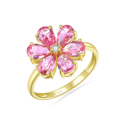 14k yellow gold Flora Blossom 2.82ctw Lab Grown Pink Sapphire Diamond Ring