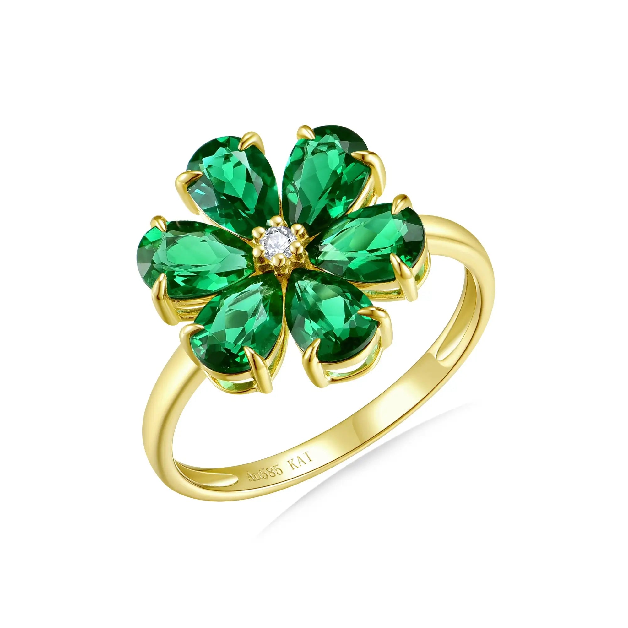 14k yellow gold Flora Blossom 2.42 ctw Lab Grown Emerald Diamond Ring