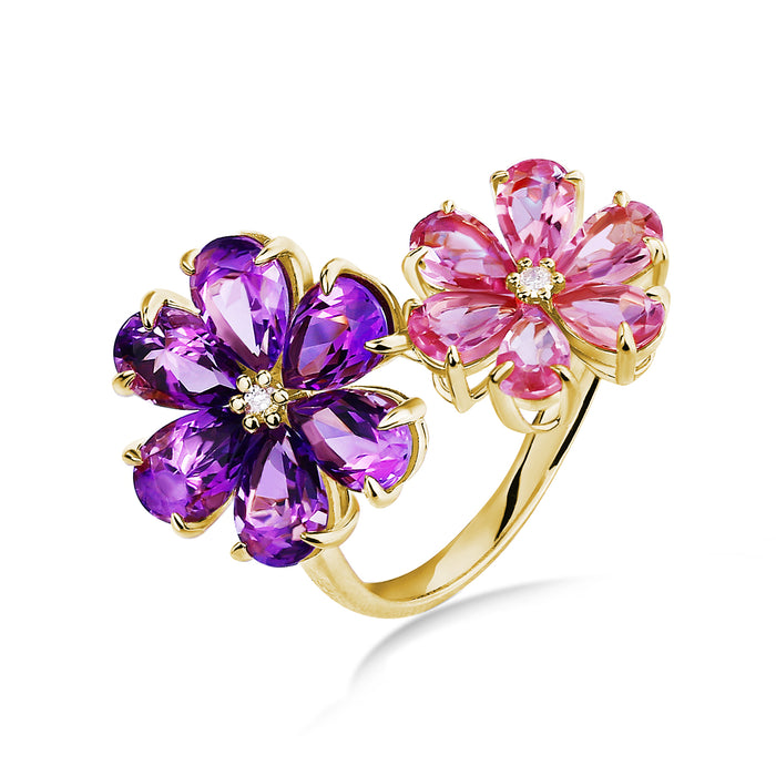 Flora Amethyst and Pink Tourmaline Diamond Cocktail Ring