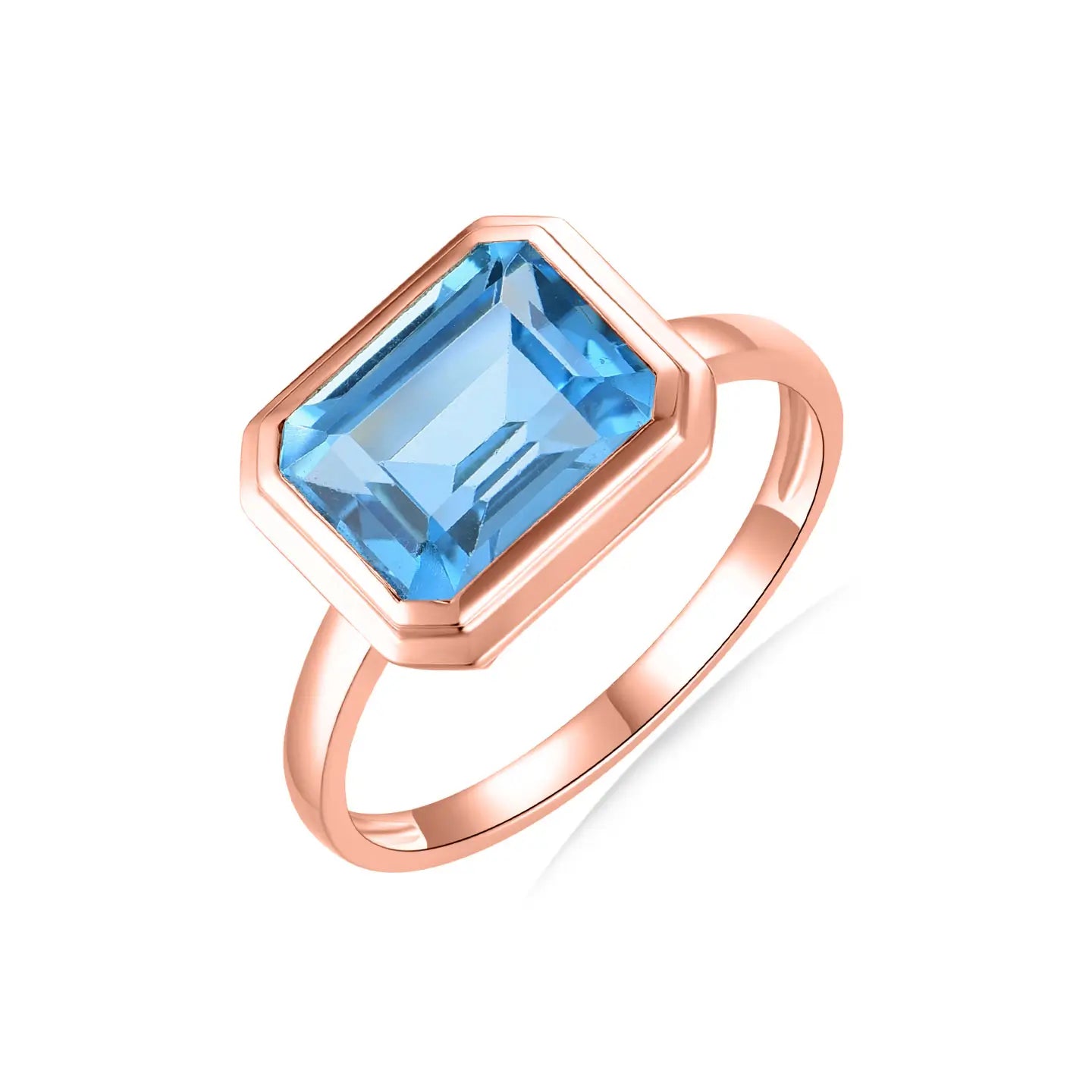 14k rose gold natural blue topaz ring