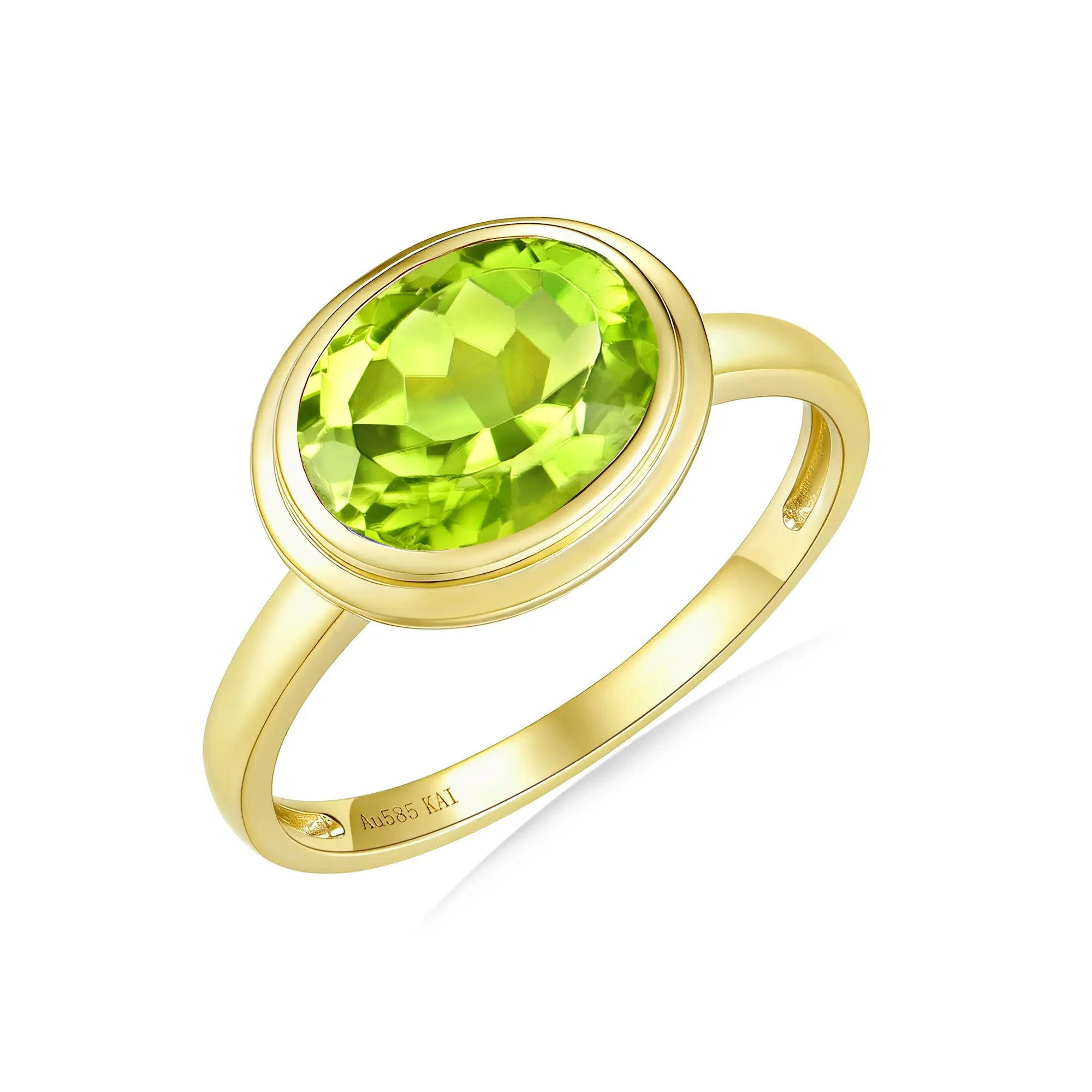 14k Yellow Gold Bella East-West Oval Cut Natural 2.00ct Peridot Ring