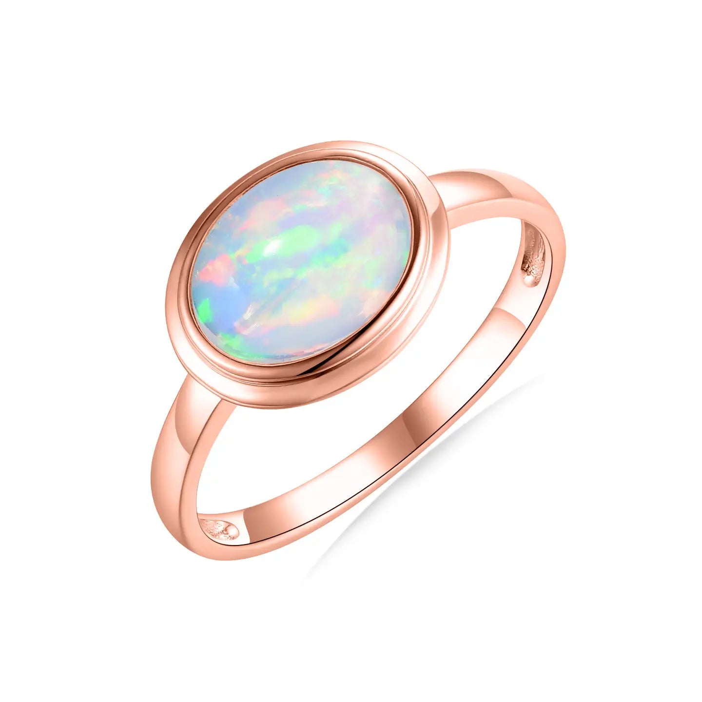 14k rose gold oval firing opal ring solid gold ring