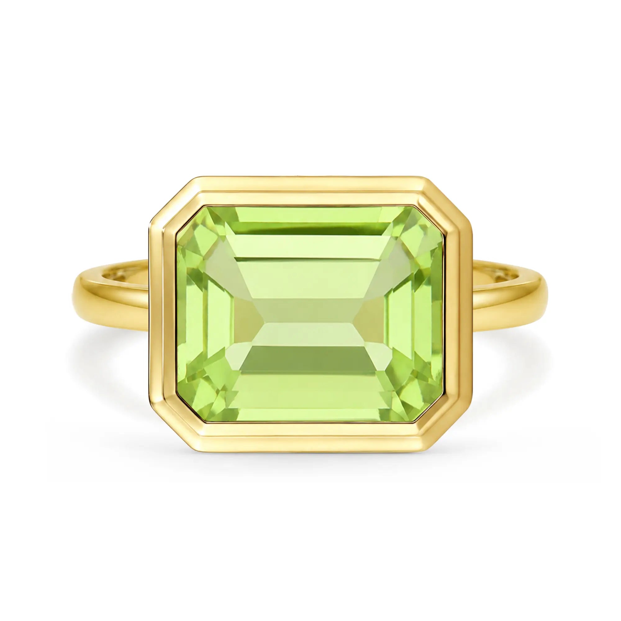 Kai 14k Gold Bella East-West Natural 3.50ctw Emerald-Cut Peridot Ring