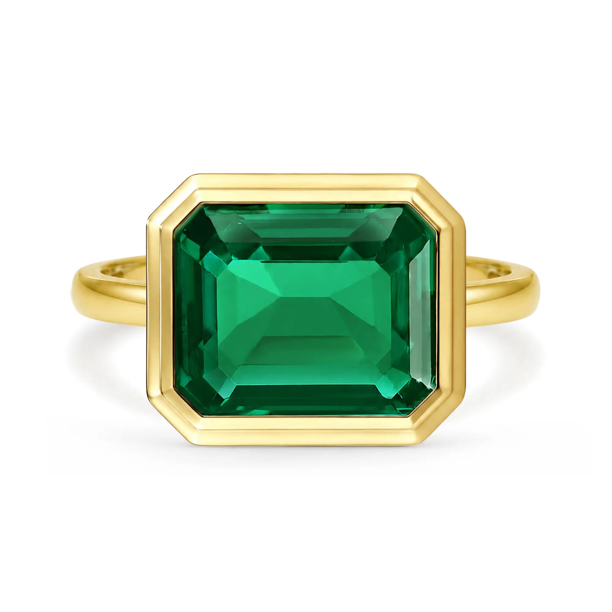 Kai 14k Gold Bella East-West 3.00ctw Lab Grown Green Emerald Ring