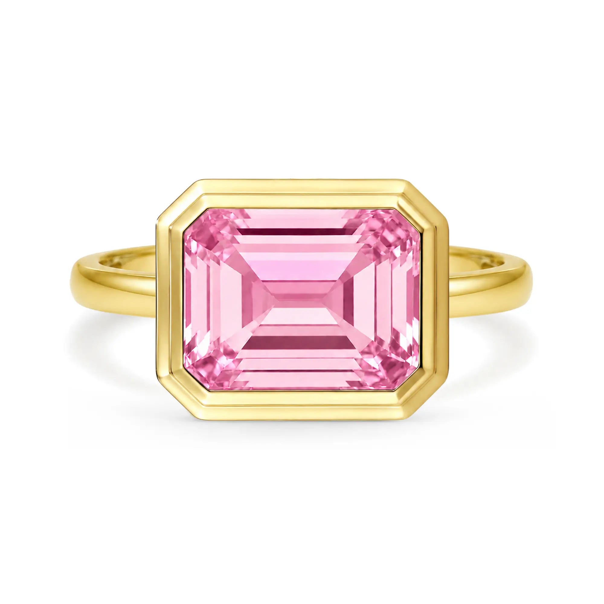 Bella 14k yellow gold solid gold 2.5ctw Lab Grown Pink Sapphire East-West Ring