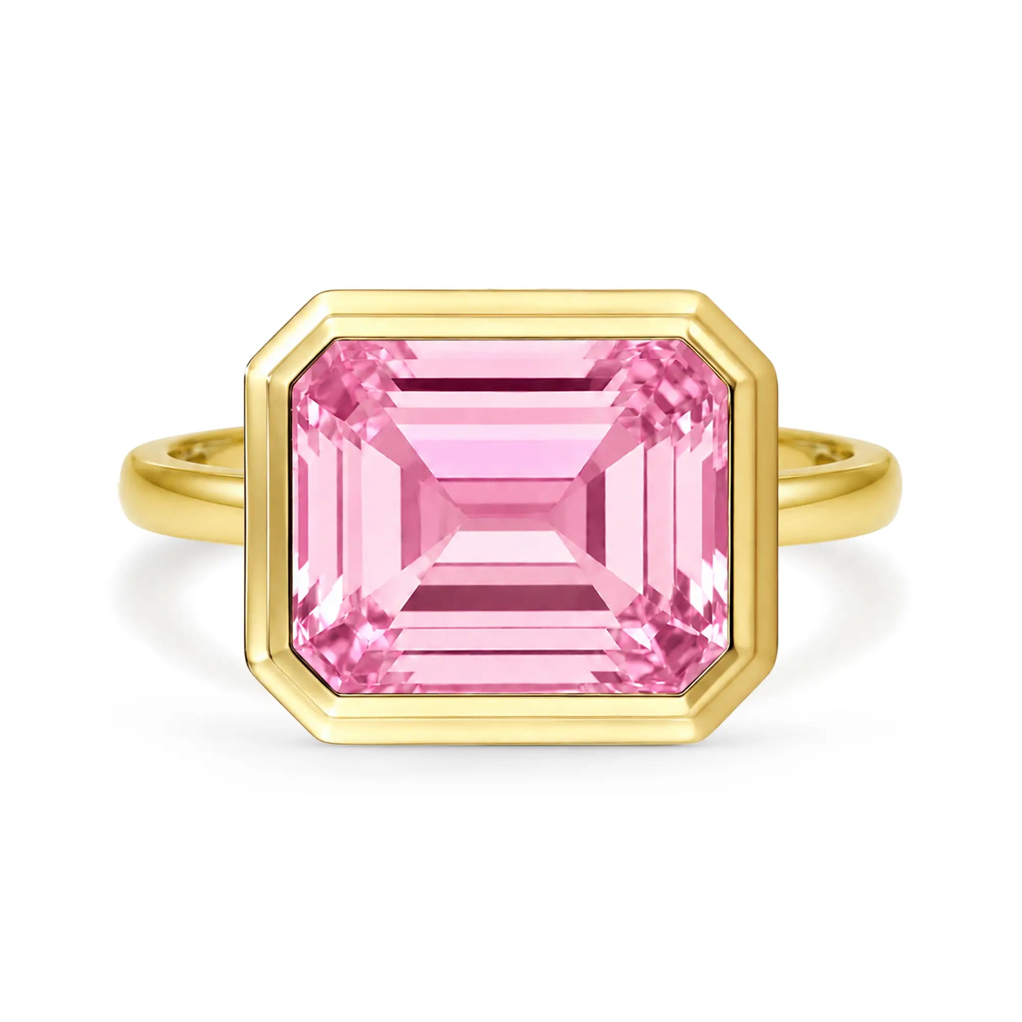 Bella 14k yellow gold solid gold 4ctw Lab Grown Pink Sapphire East-West Ring