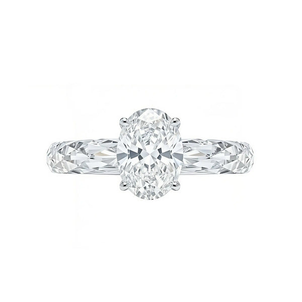 Everlight Oval Lab Grown Diamond Faceted Sapphire Ring in 14k white gold