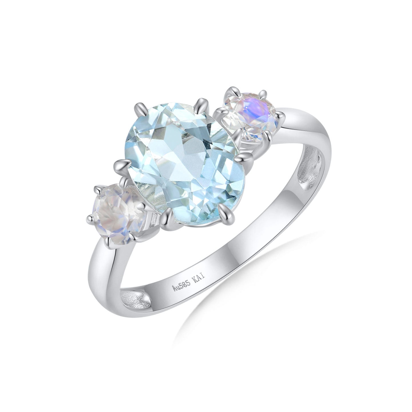 Evelyn Oval Aquamarine Moonstone Three-stone Ring