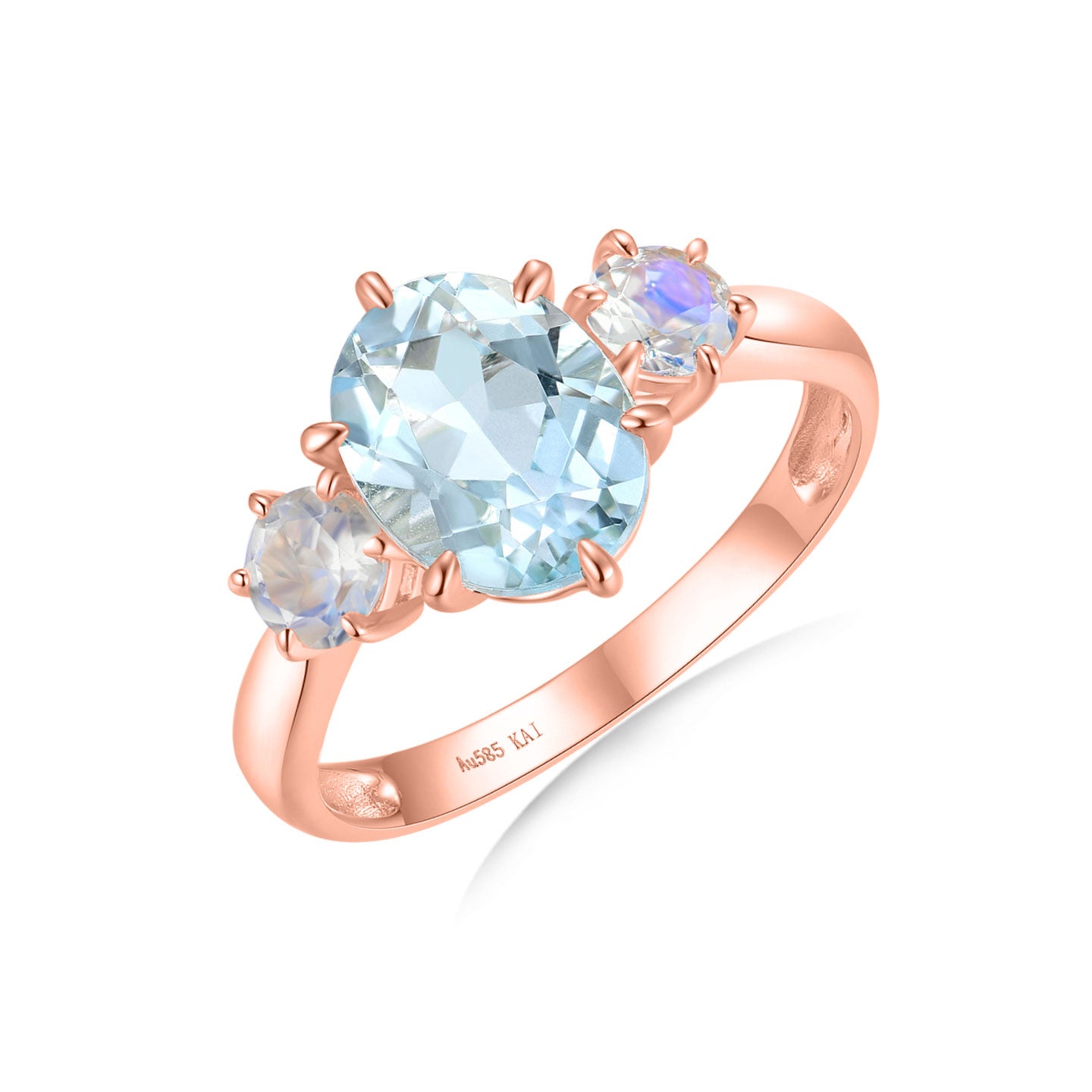 Evelyn Oval Aquamarine Moonstone Three-stone Ring