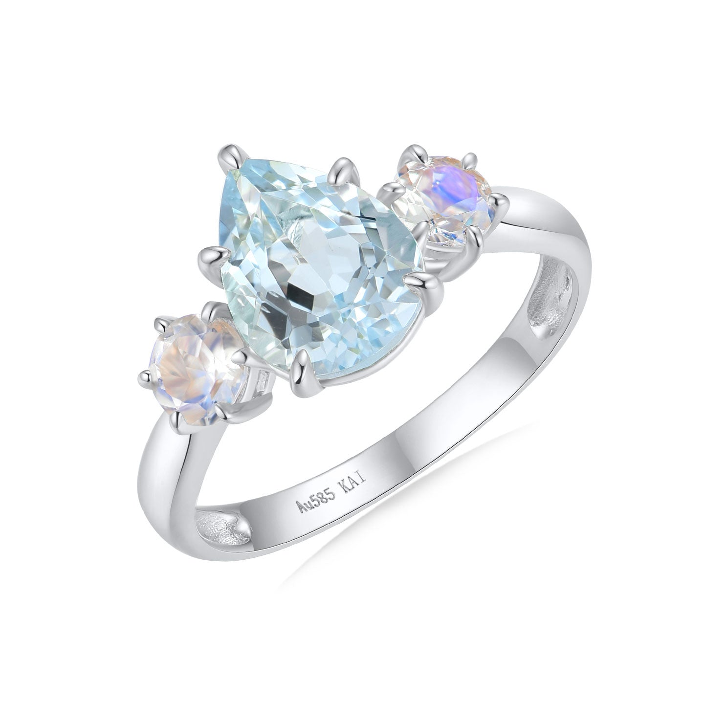 Evelyn Pear Aquamarine Moonstone Three-stone Ring