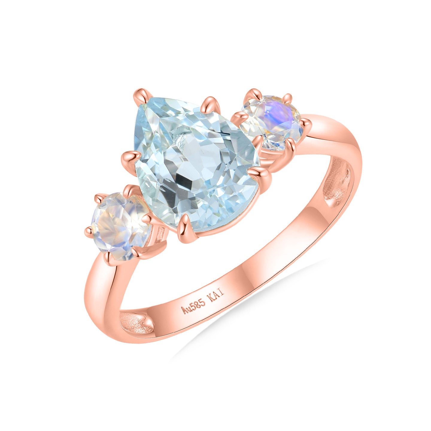 Evelyn Pear Aquamarine Moonstone Three-stone Ring