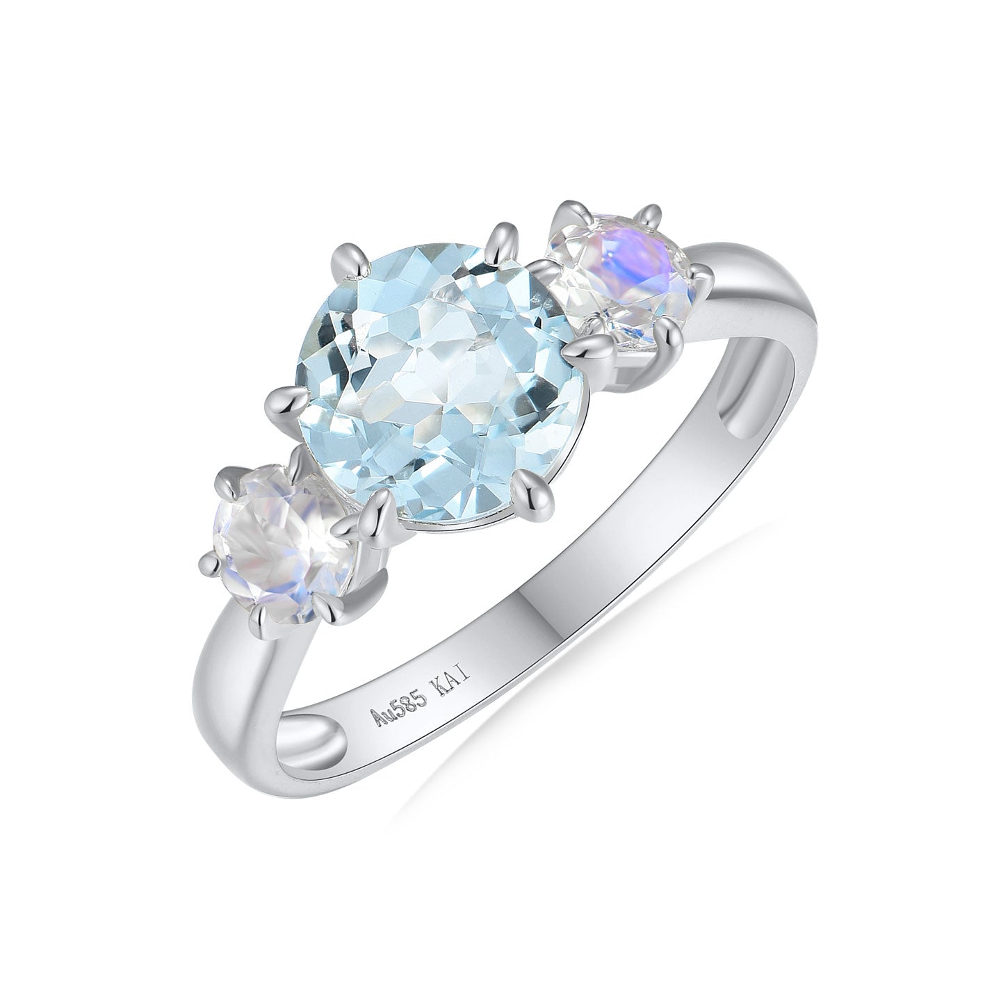 Evelyn Round Aquamarine Moonstone Three-stone Ring