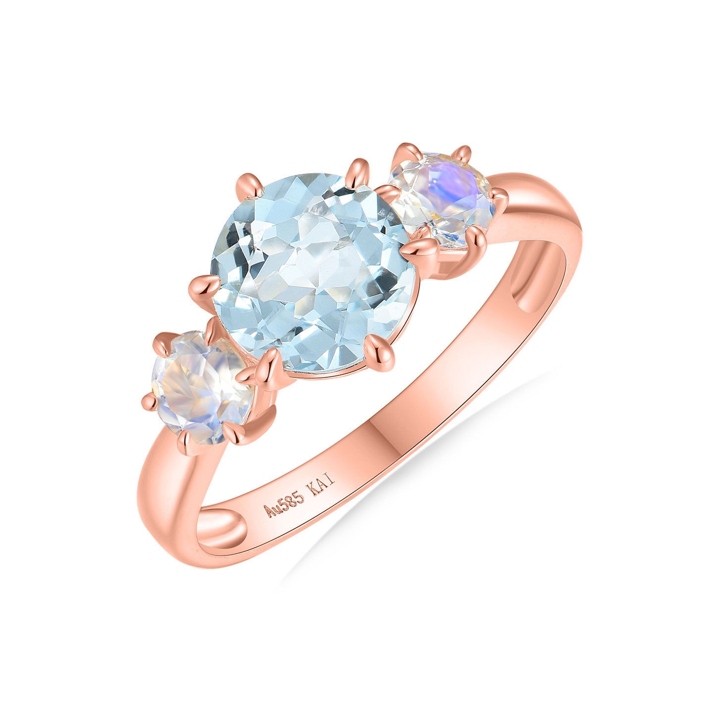 Evelyn Round Aquamarine Moonstone Three-stone Ring